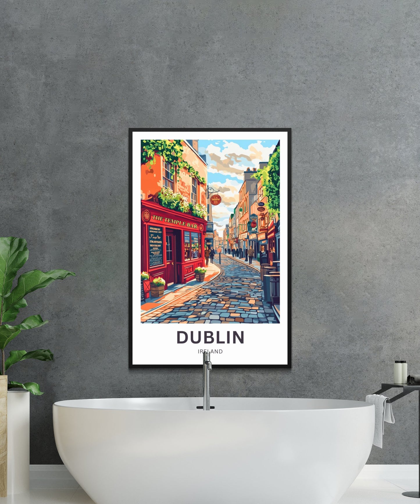 Dublin Travel Poster- Temple Bar Street Ireland