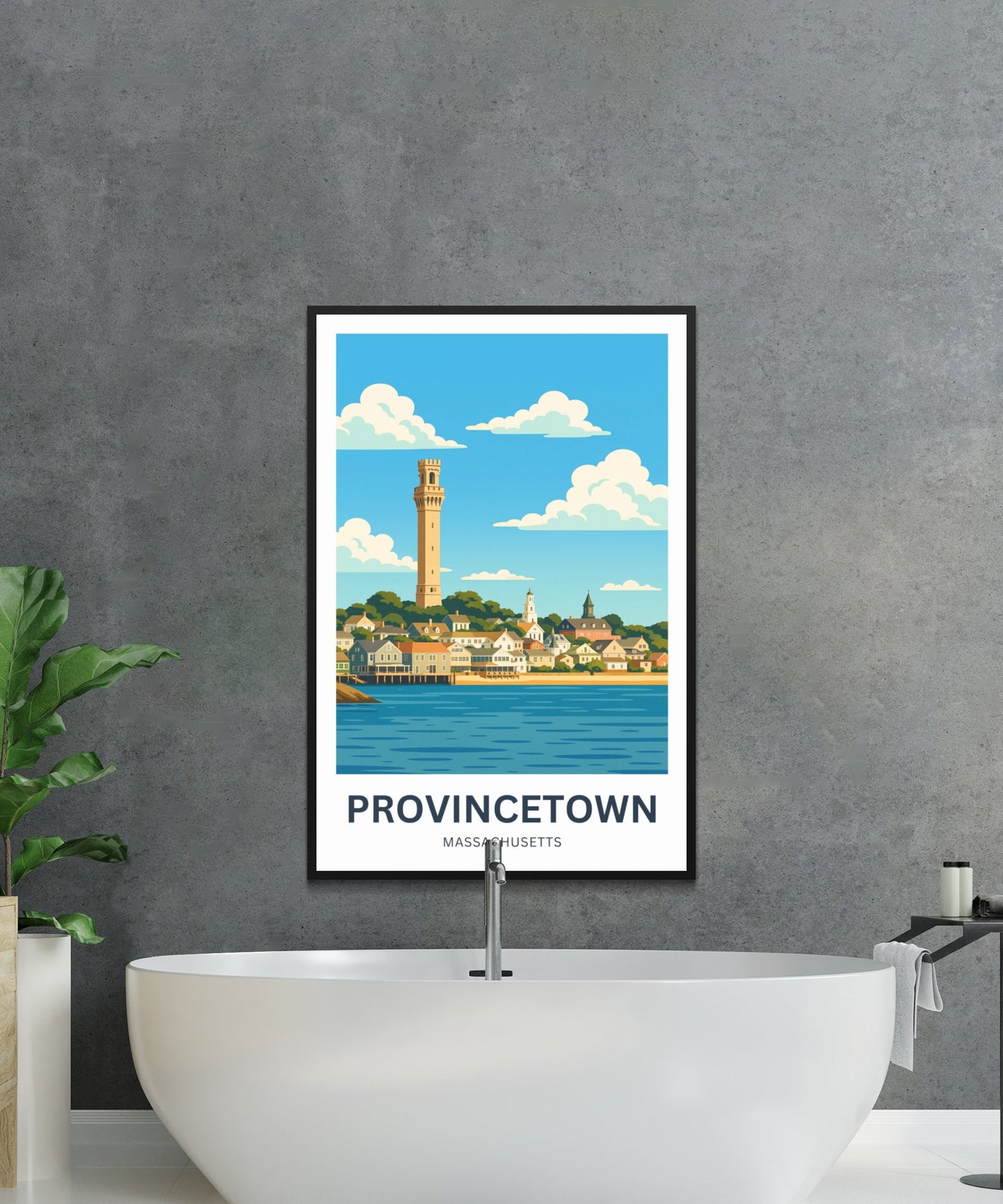 Provincetown Travel Poster- Pilgrim Monument by the Sea