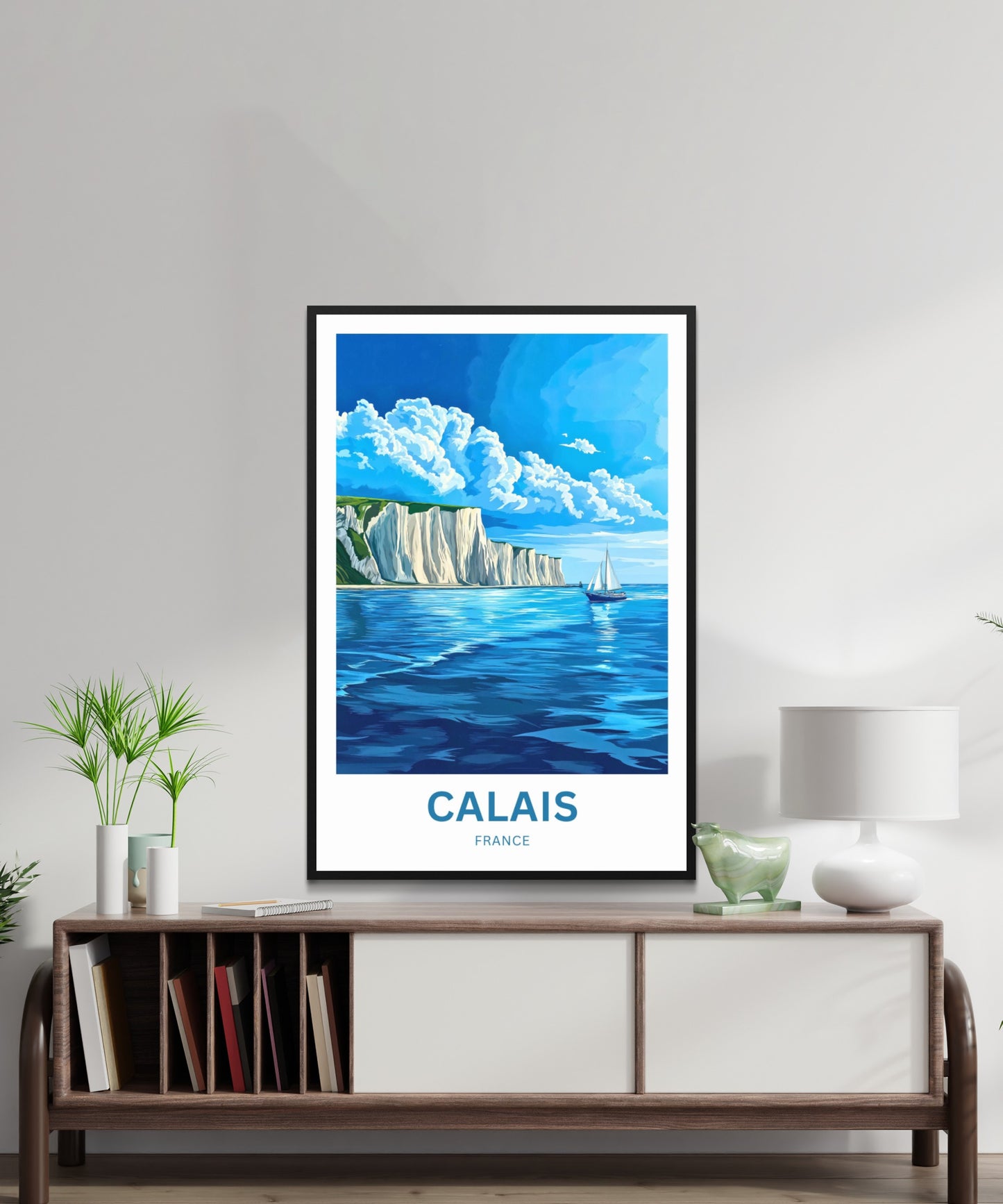 Calais Travel Poster - Waves Against the Cliffs