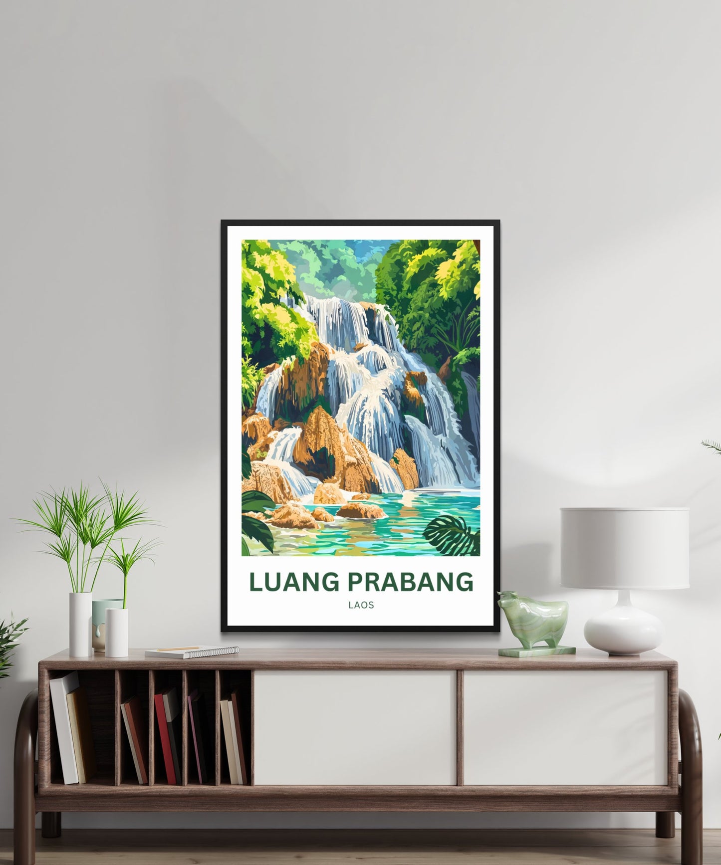 Luang Prabang Huang Si Falls Travel Poster - Famous Waterfalls in Laos