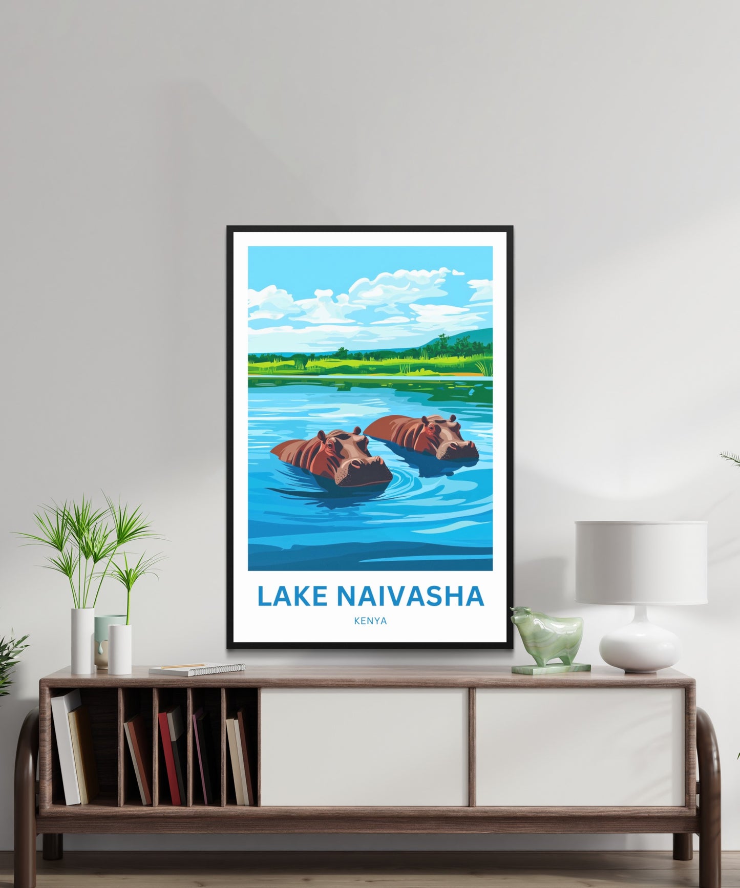 Lake Naivasha Travel Poster - Kenya Lake Hippos