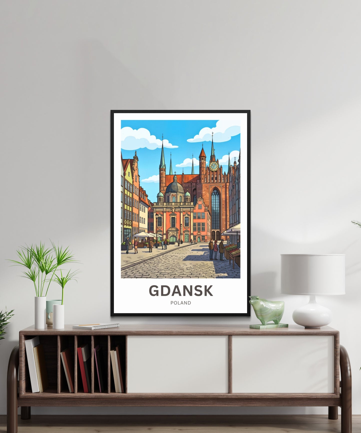 Gdańsk Travel Poster - Poland old town clocktower