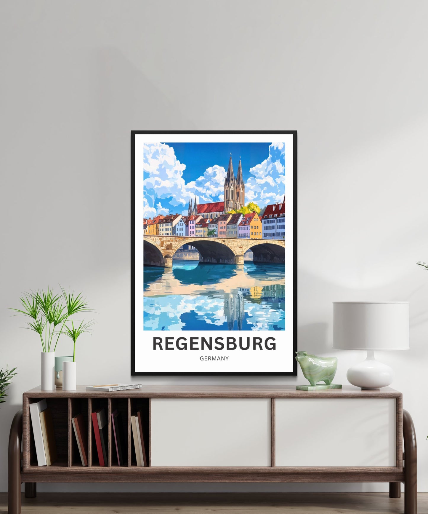 Regensburg Travel Poster - Iconic River Bridge in Germany