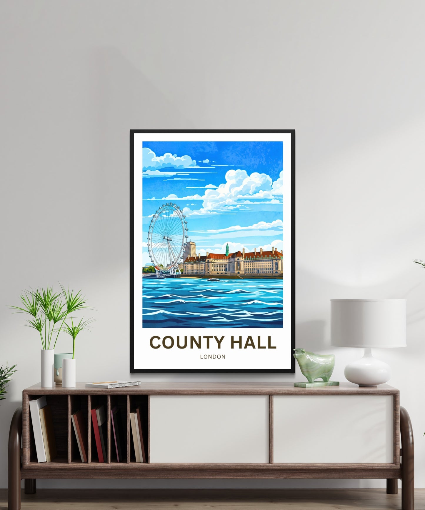 County Hall and the iconic London Eye Travel Poster - Riverside