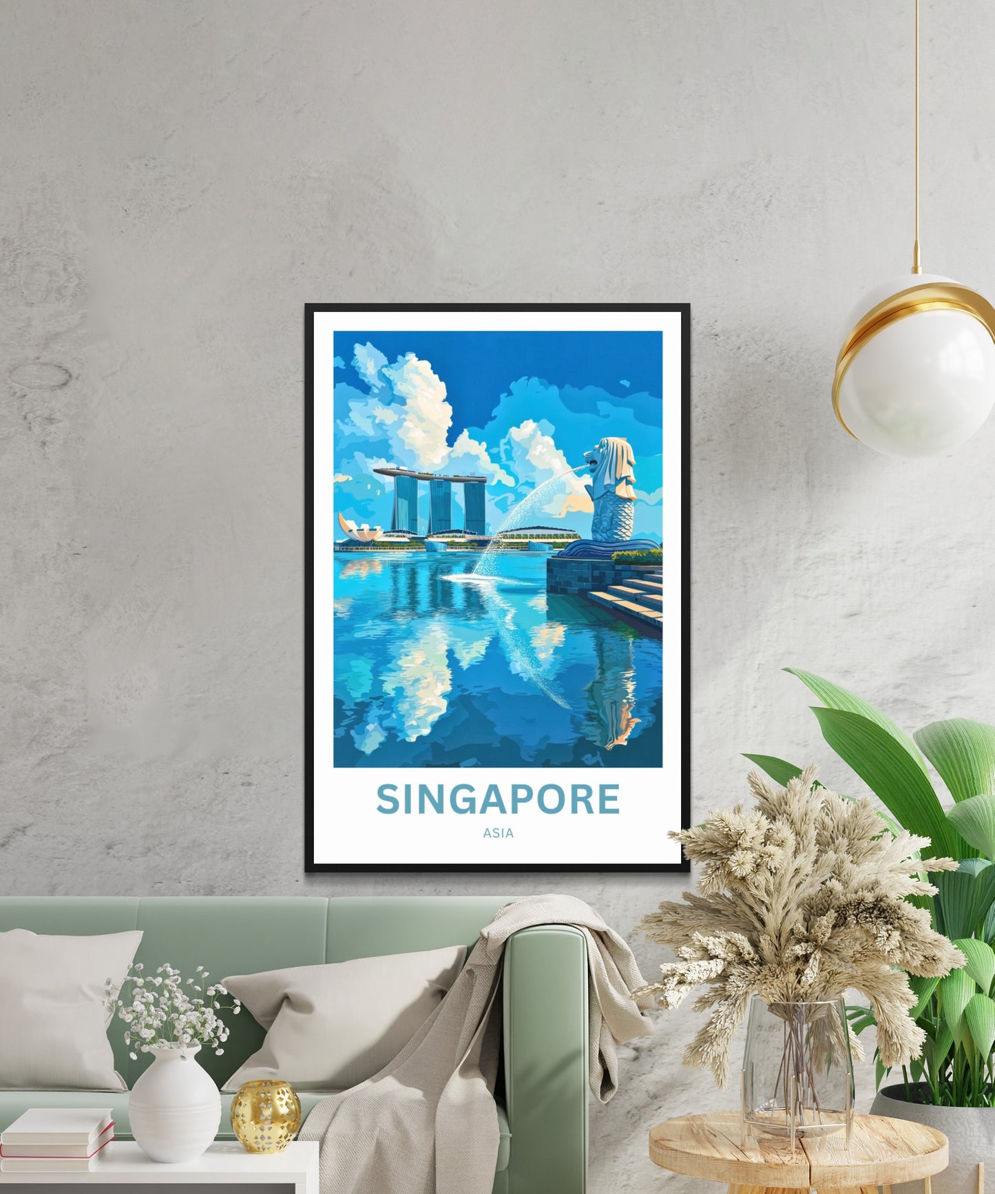 Singapore Travel Poster - Captivating View of Watchful Merlion