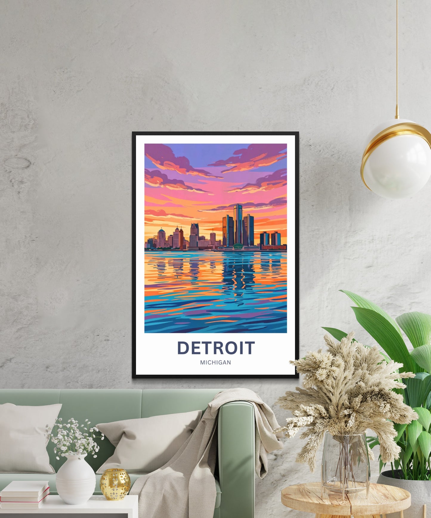 Detroit Travel Poster - River Lights