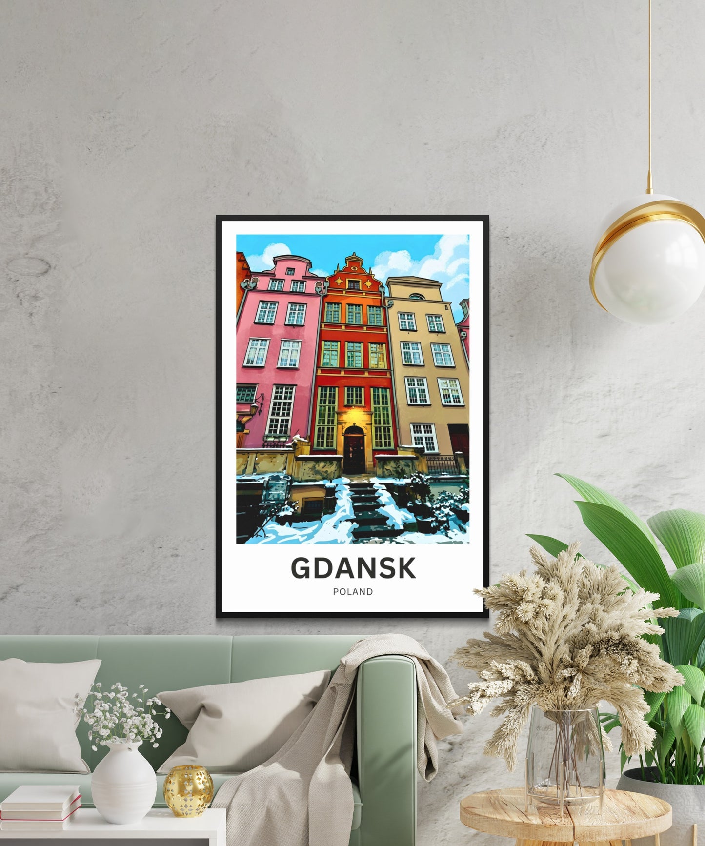 Gdańsk Travel Poster - Poland Colorblock Townhouses