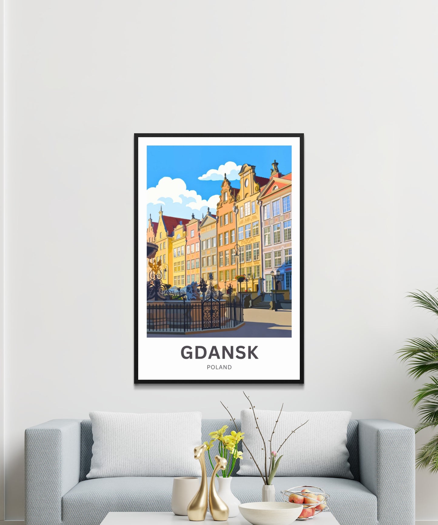 Gdańsk Travel Poster - Captivating Pastel Facades