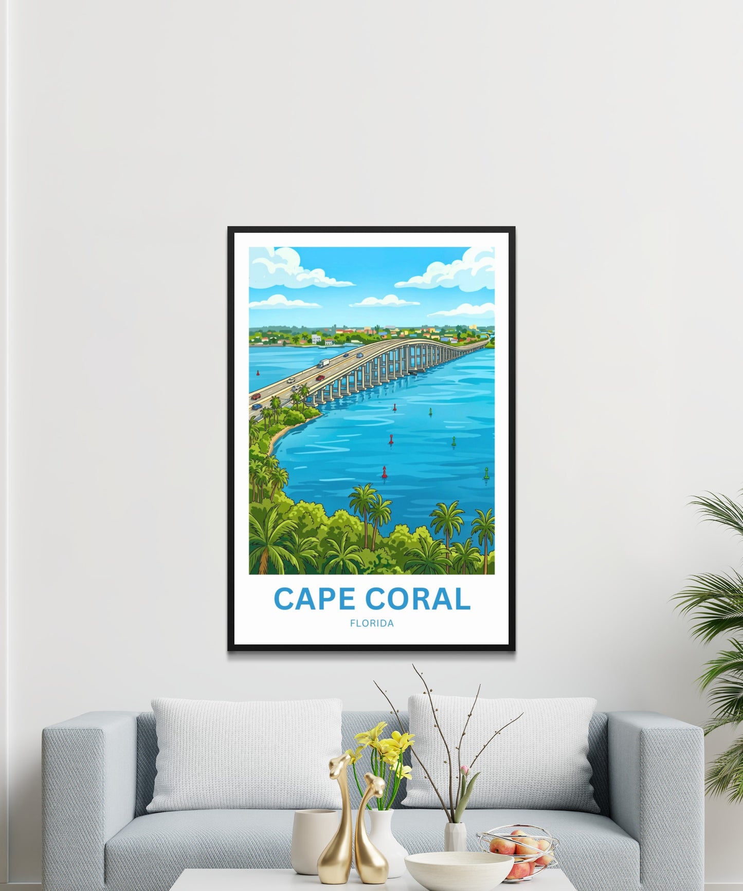 Cape Coral, Florida Travel Poster - Iconic Bridge