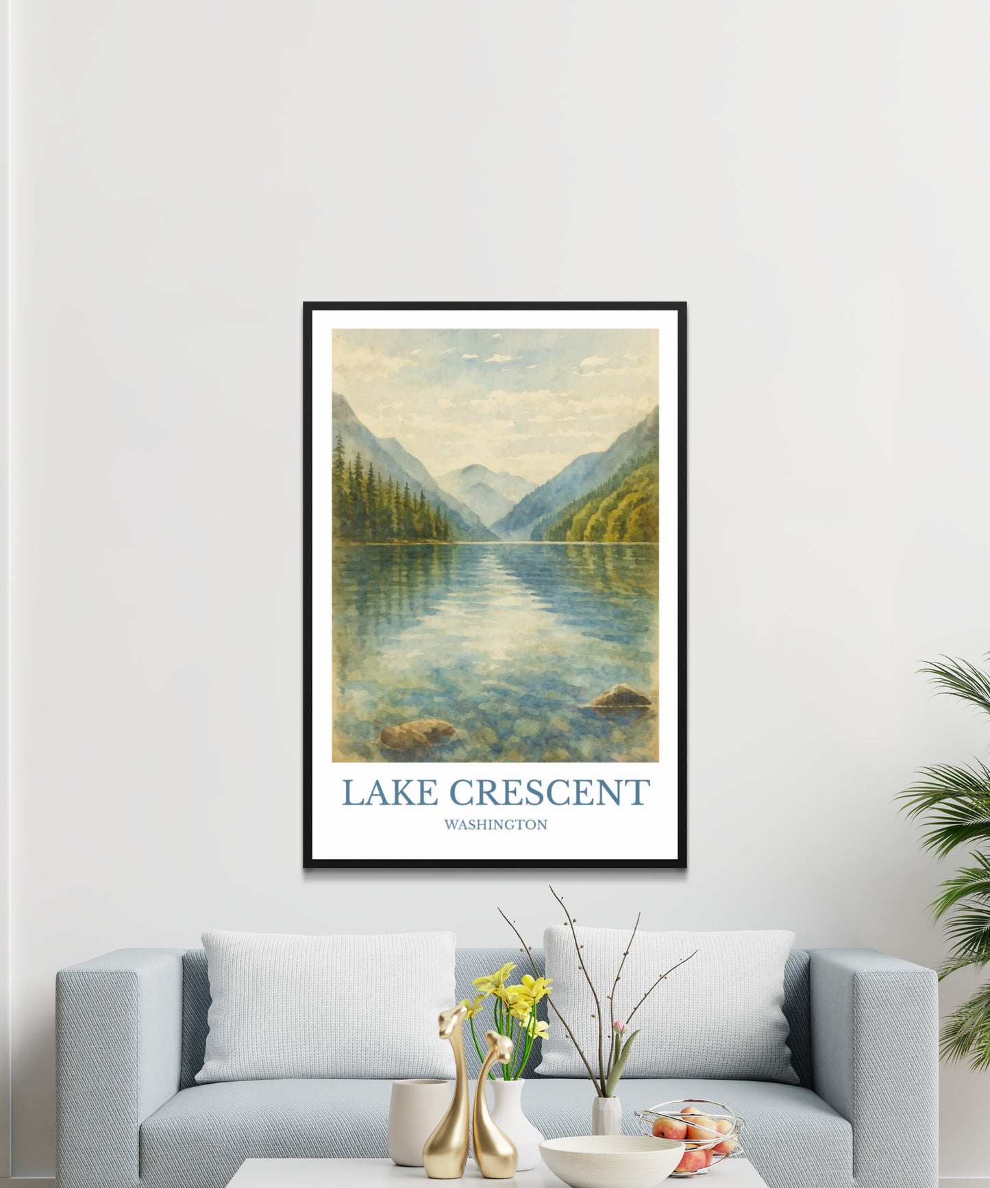 Lake Crescent, Watercolor design poster, Washington Print, Lake Crescent Wall Art