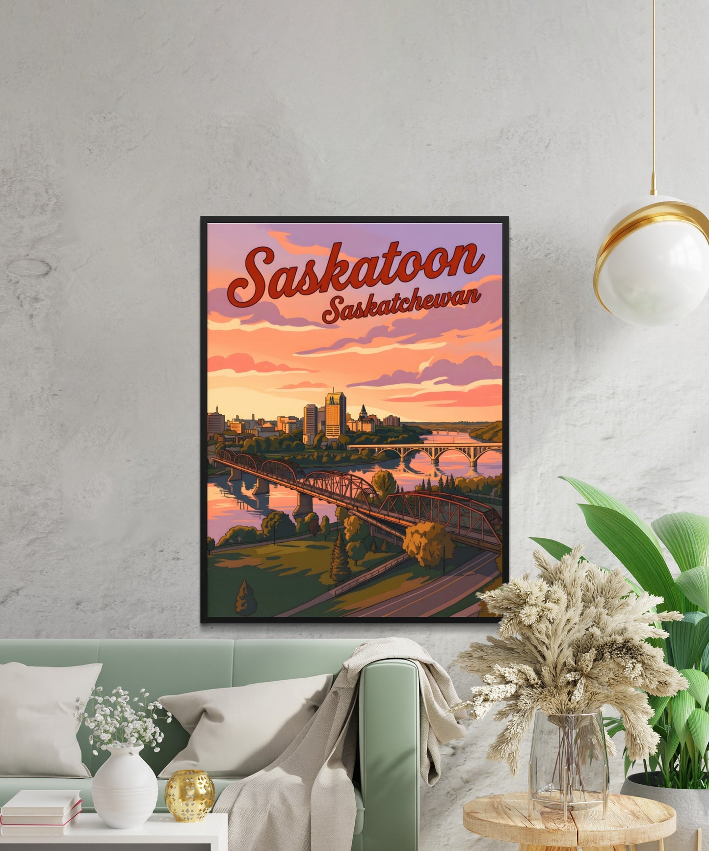 Saskatoon Vintage Travel Poster - Beautiful Serene River View