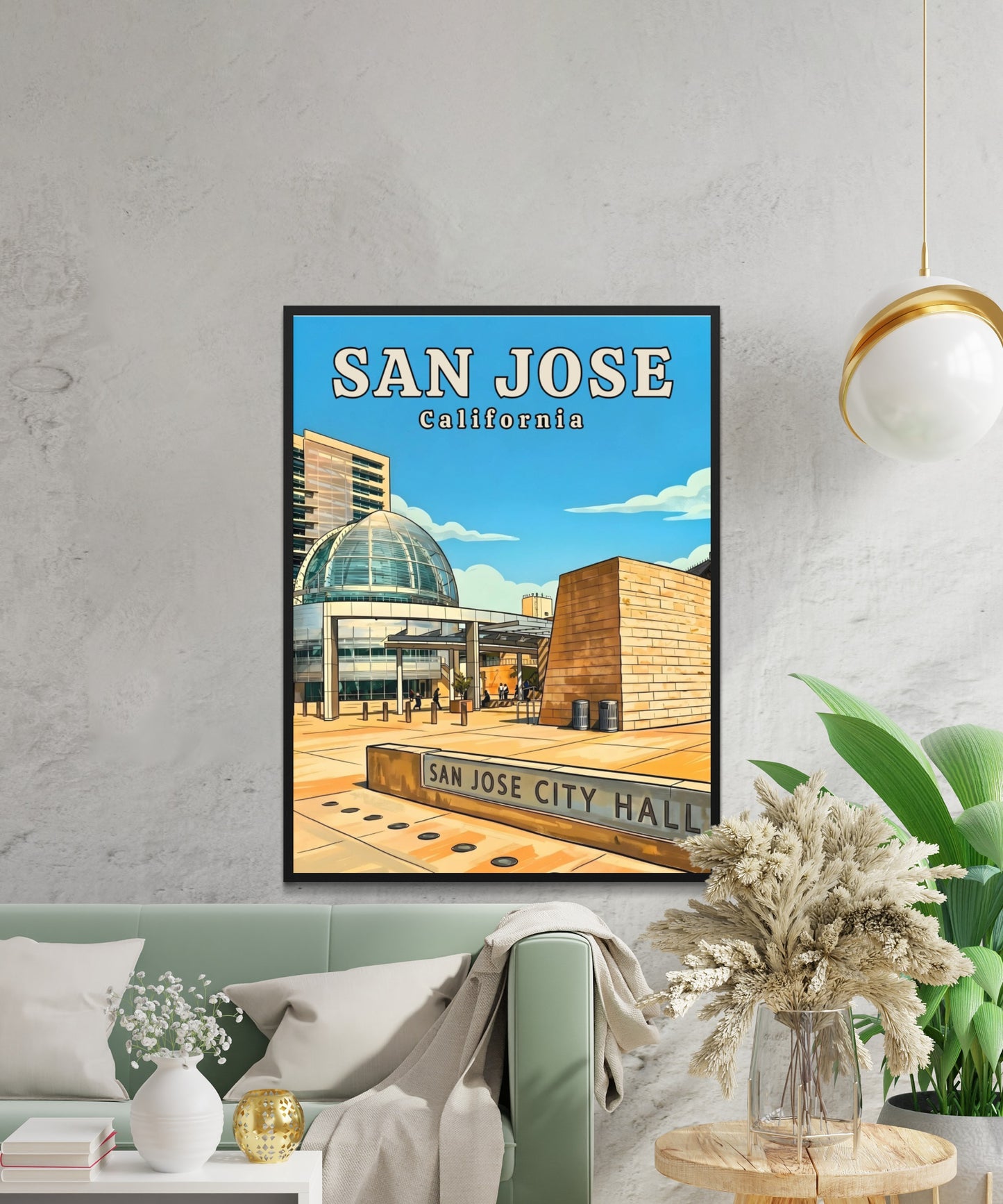 San Jose City Hall Vintage Travel Poster - Urban Elegance in California