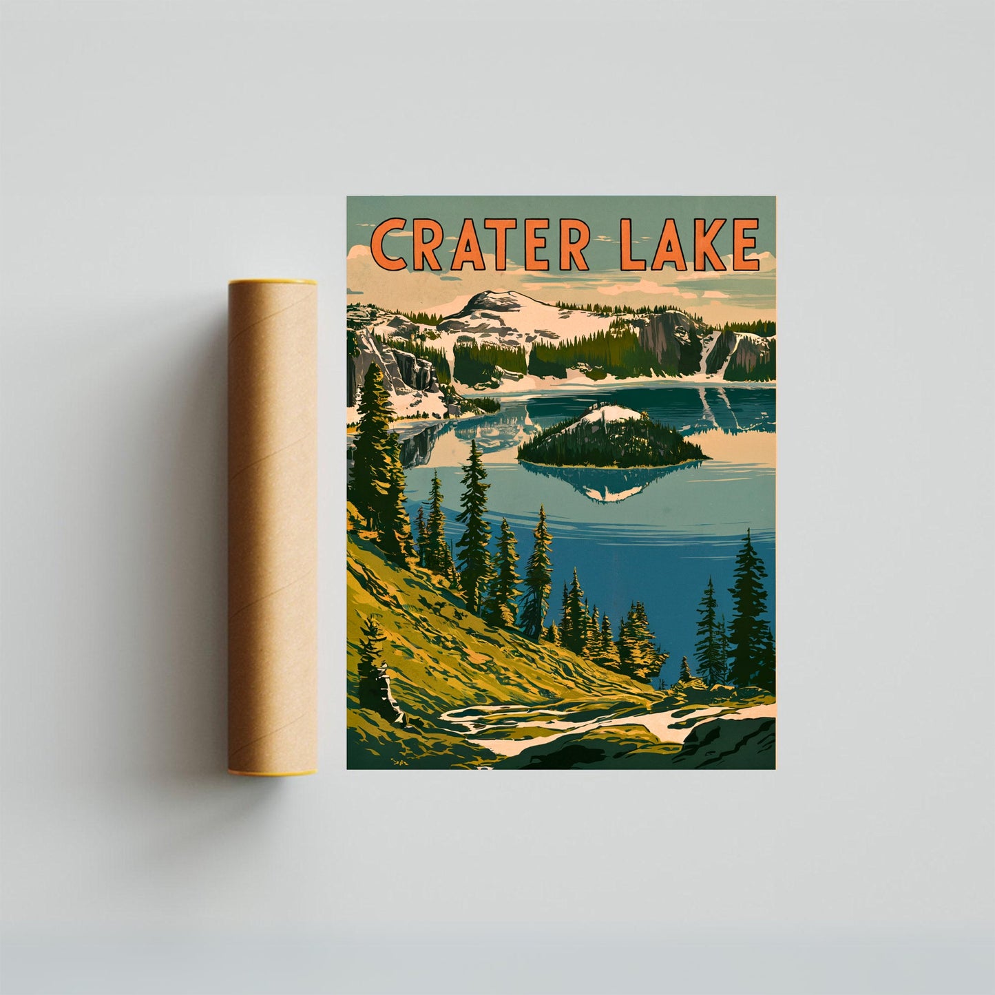 Crater Lake Vintage Travel Poster - Deep and Pristine