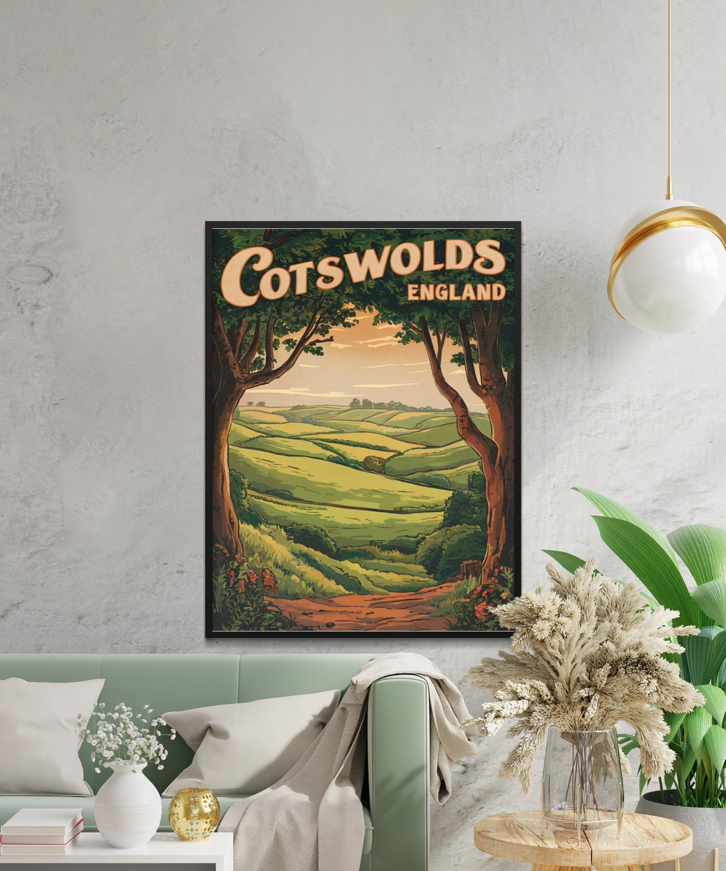 Cotswolds Vintage Travel Poster - Charming Rolling Hills