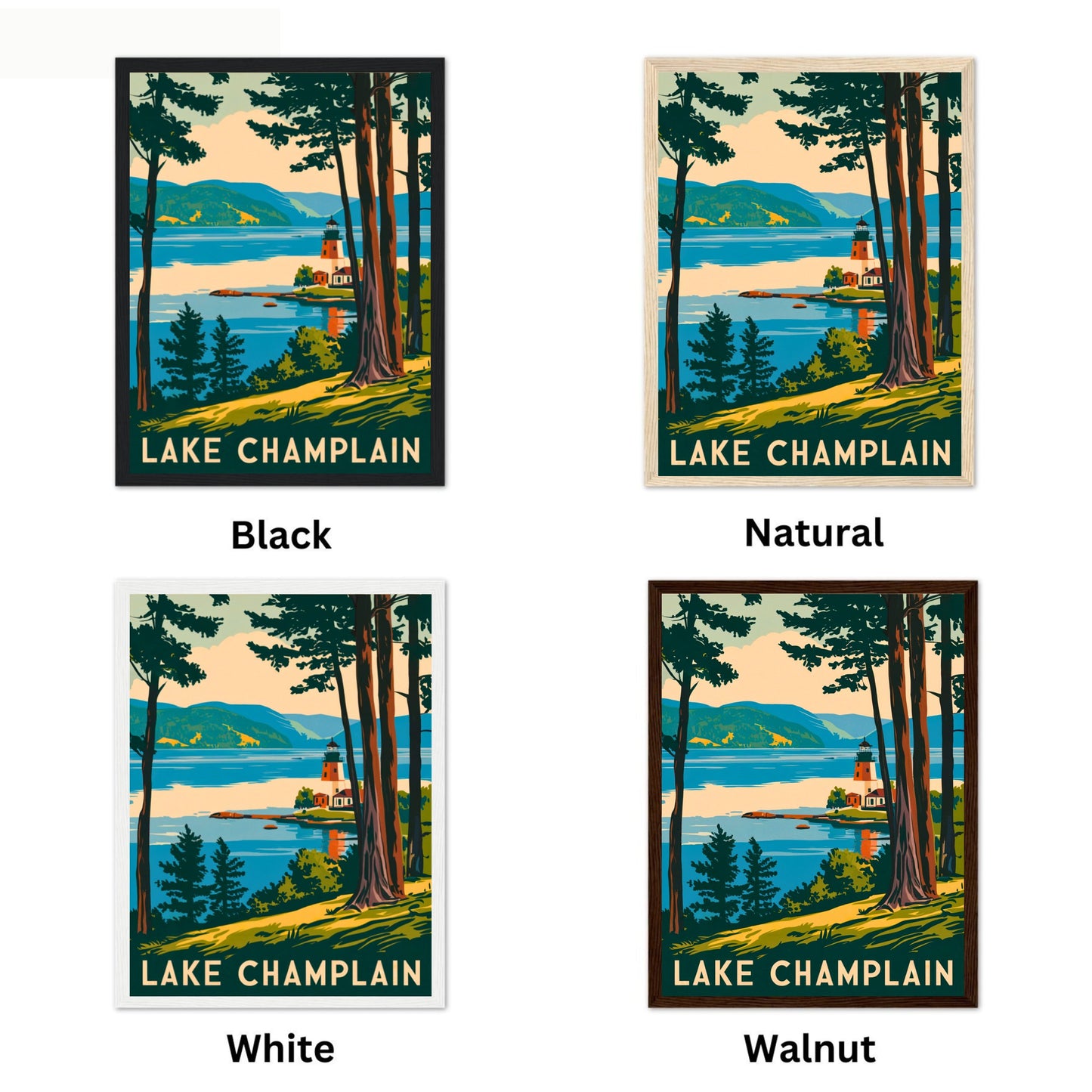 Lake Champlain Vintage Travel Poster - Mountains and Shores