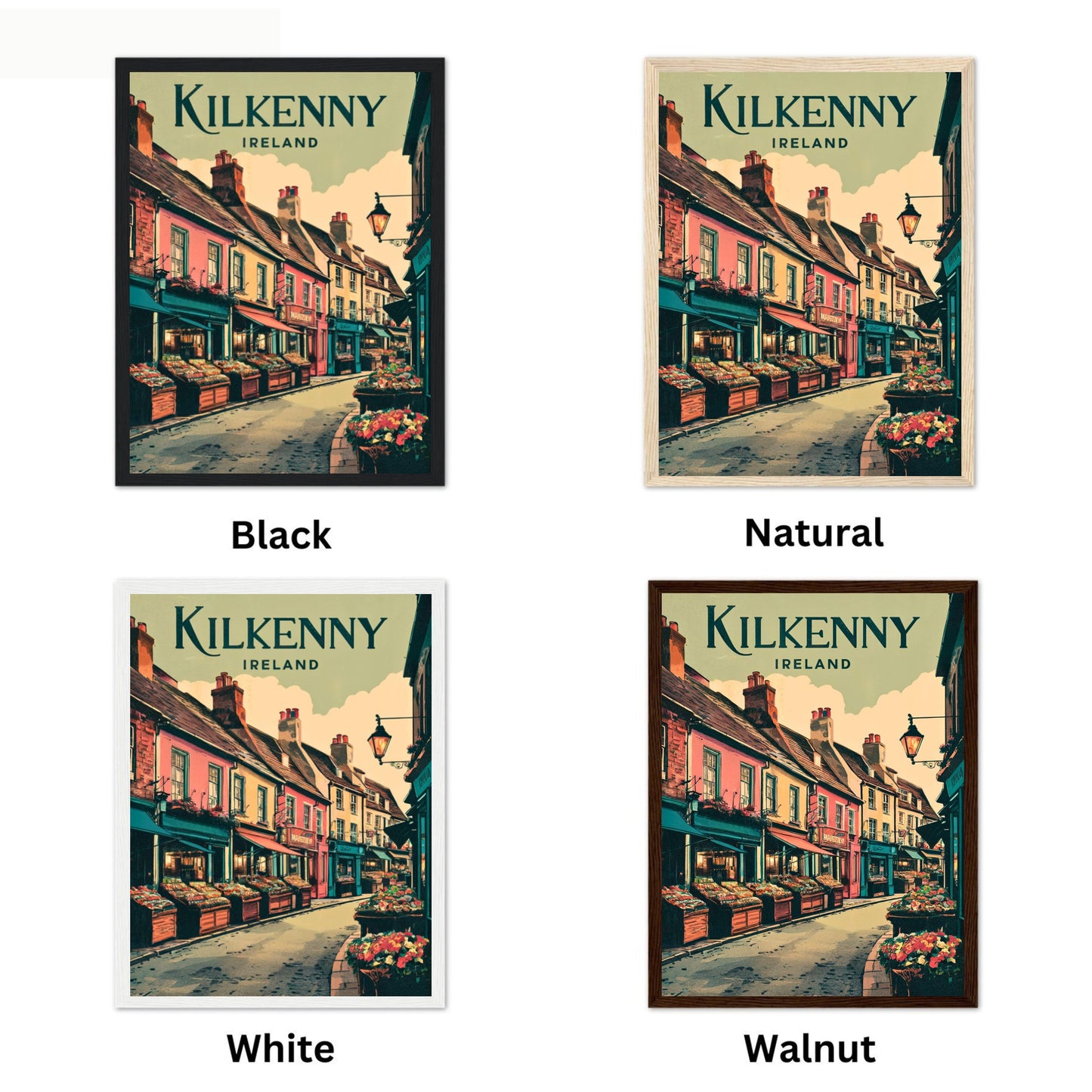 Kilkenny Vintage Travel Poster - Cobblestone Streets
