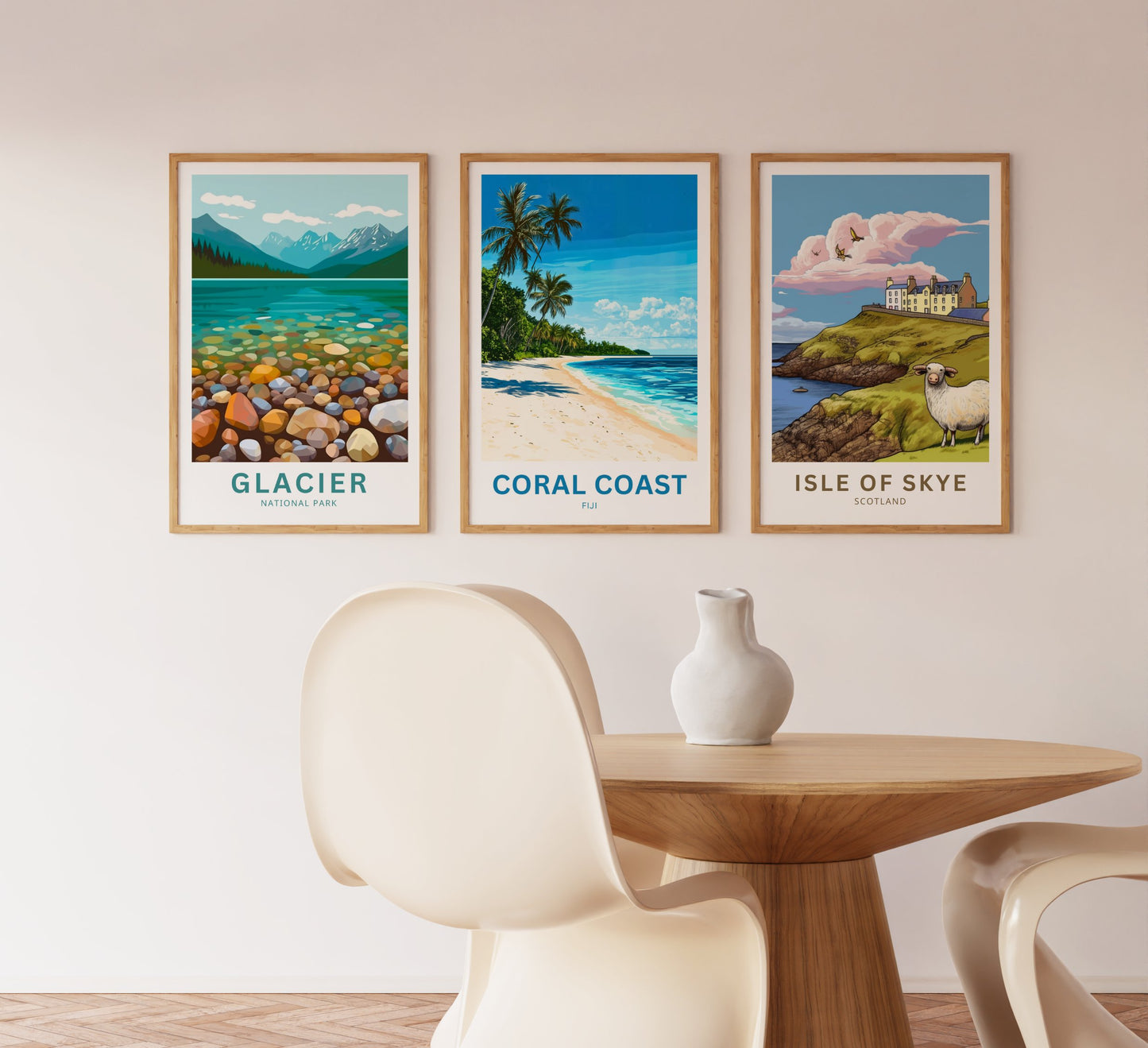 Coral Coast, Fiji Travel Poster - Stunning view of Island Palm Trees Scene