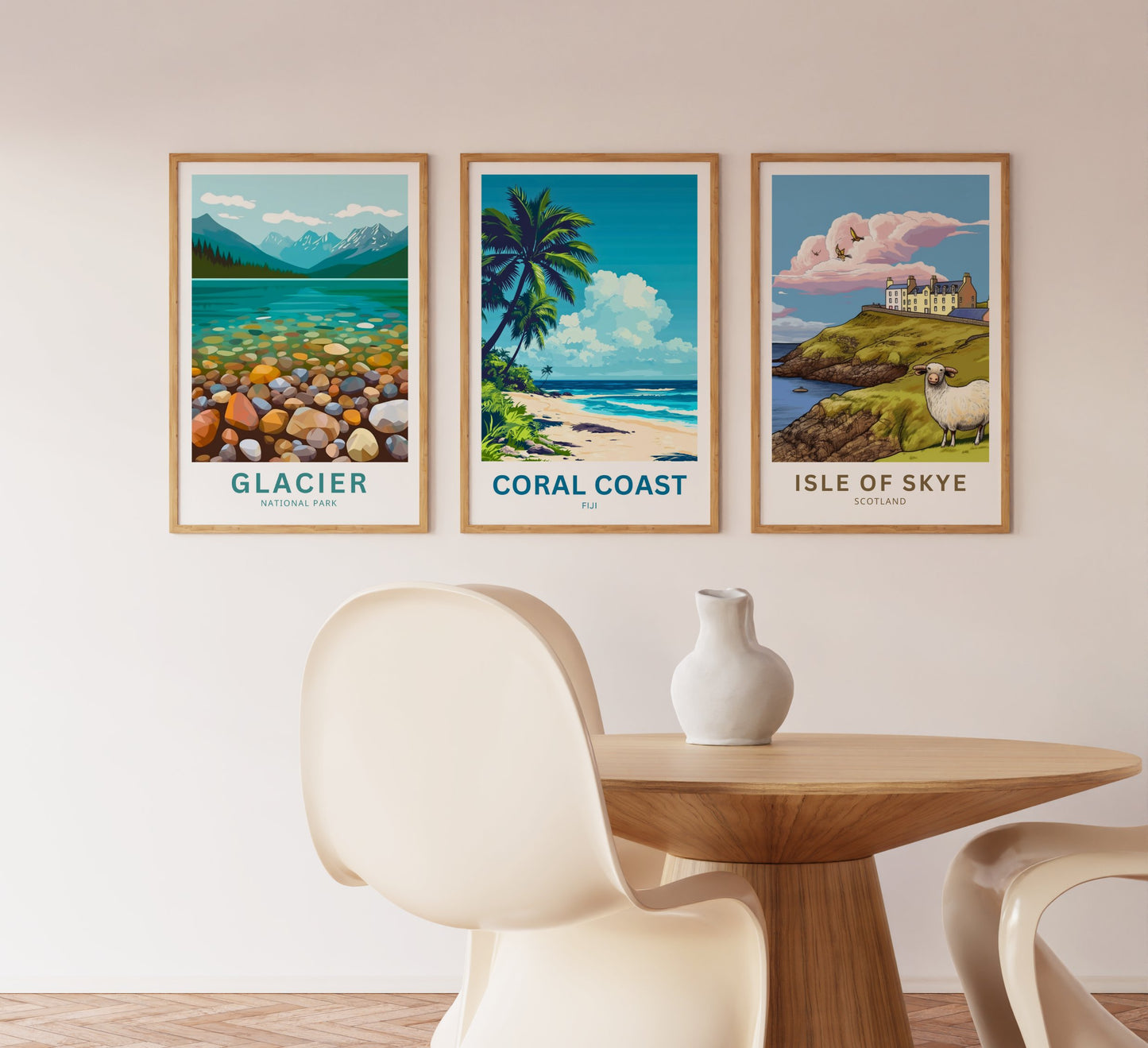 Coral Coast, Fiji Travel Poster - Coconut Palms Scenery
