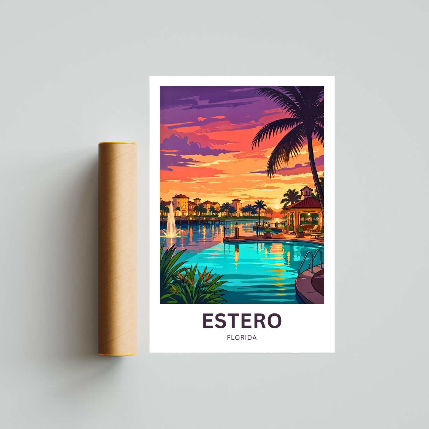 Estero Travel Poster - Sunsets & Palms