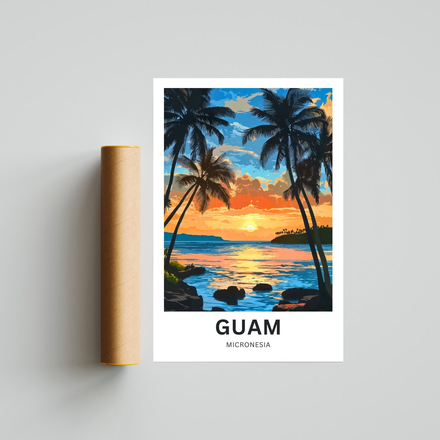 Guam Travel Poster - Tropical Sunset View US Island
