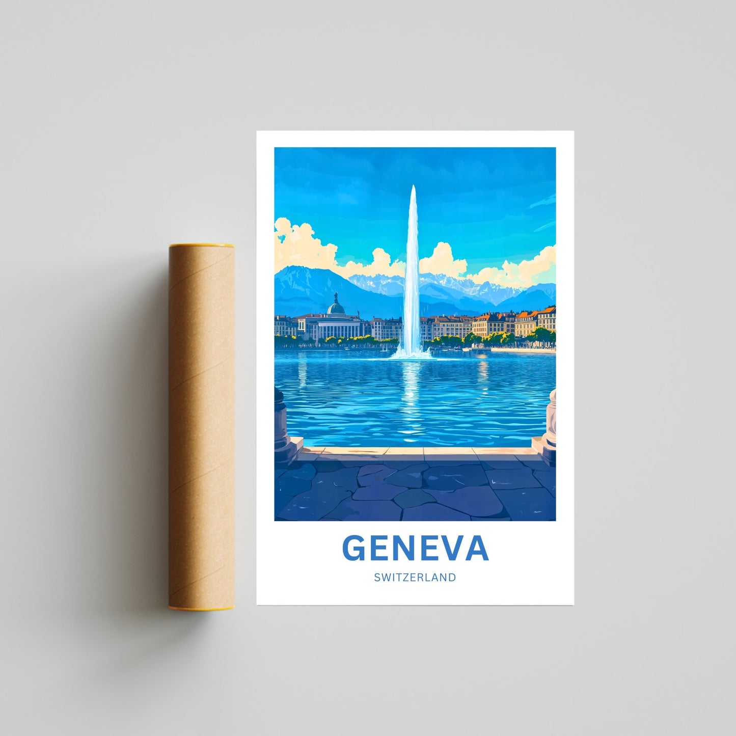Geneva Travel Poster - Soaring Waters of Switzerland