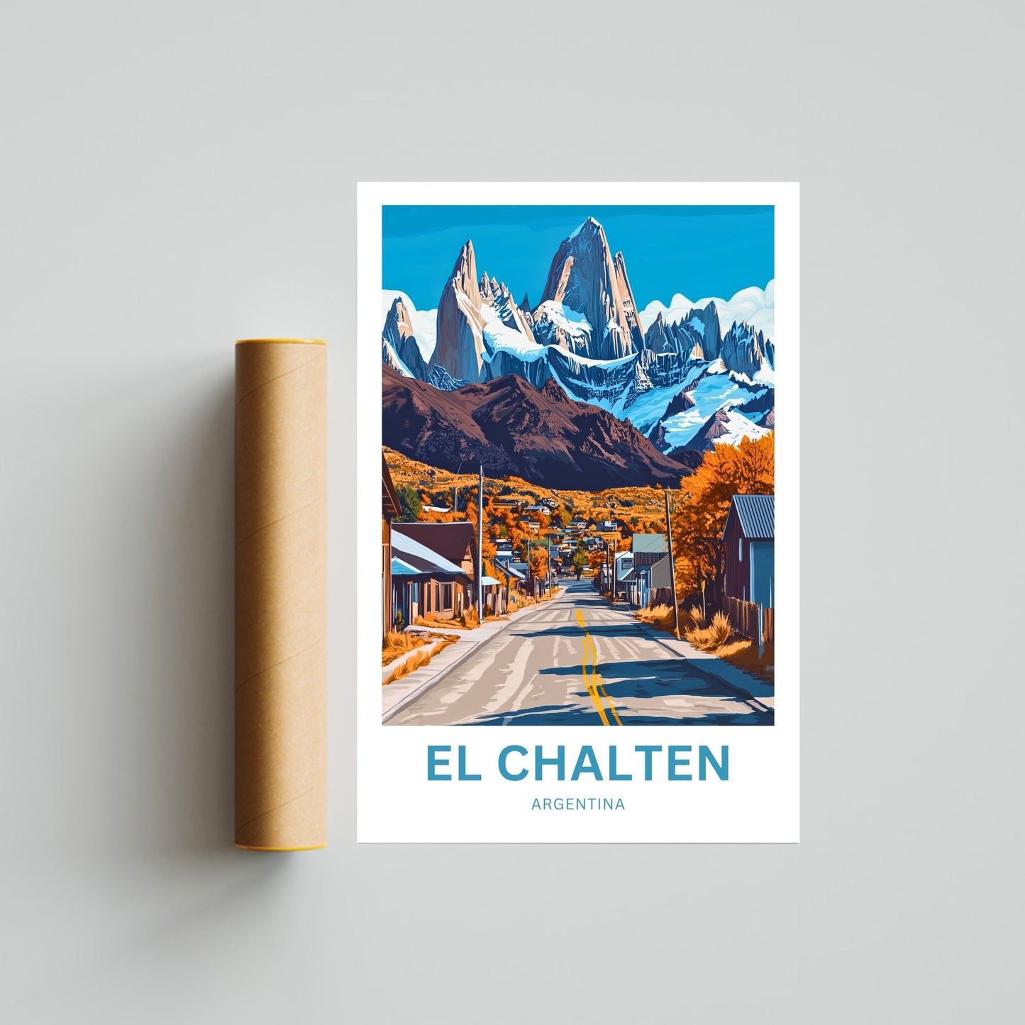 El Chalten Travel Poster - Street Mountain View