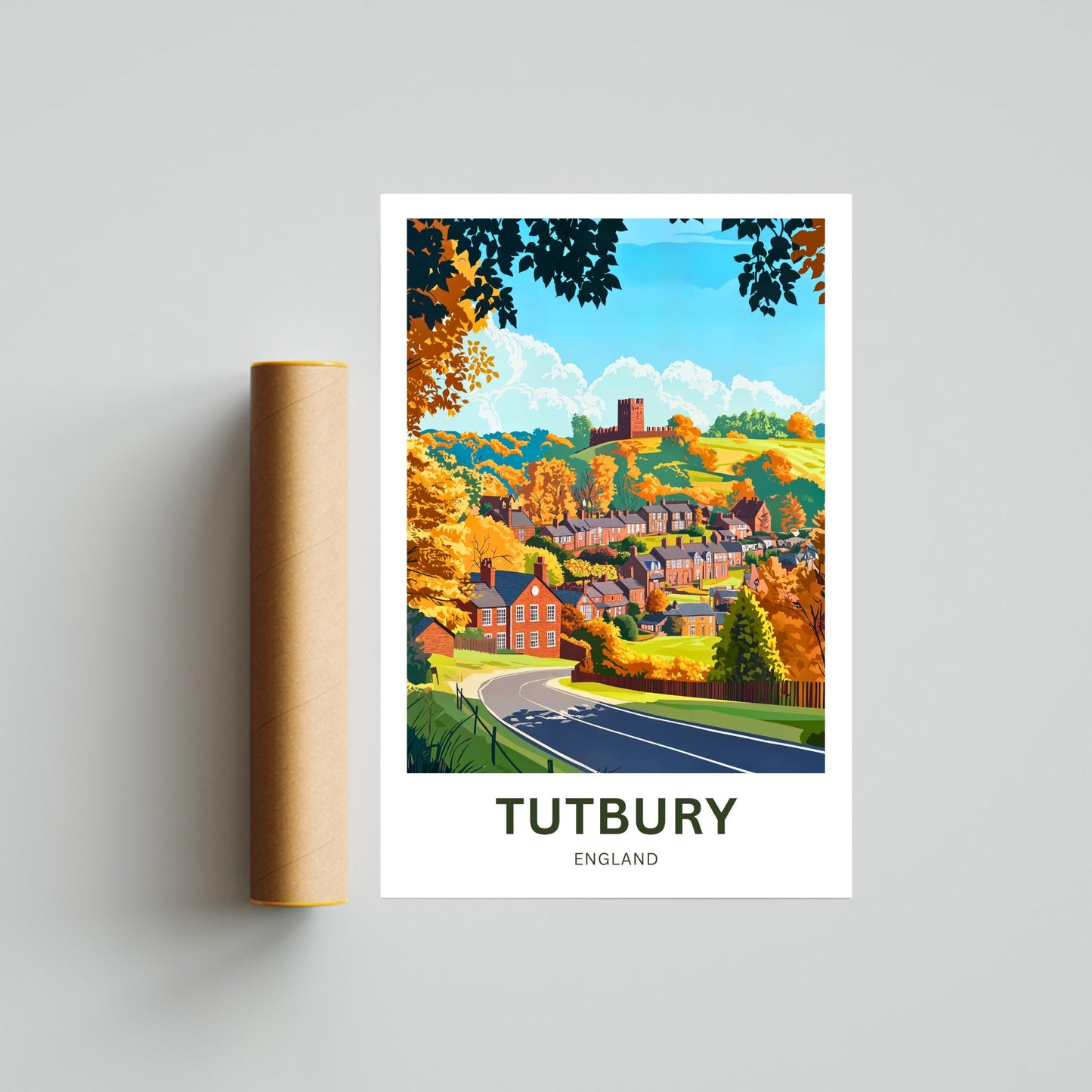 Tutbury Travel Poster - Rolling Hills & Village Timeless Charm