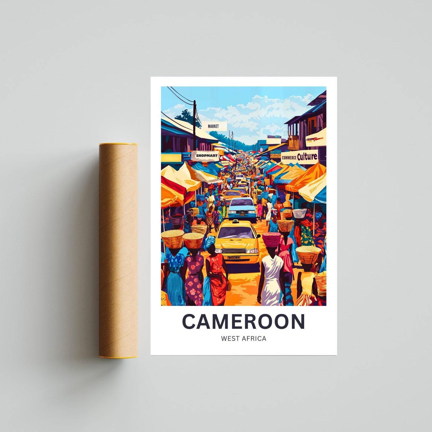 Cameroon Travel Poster - City Market View
