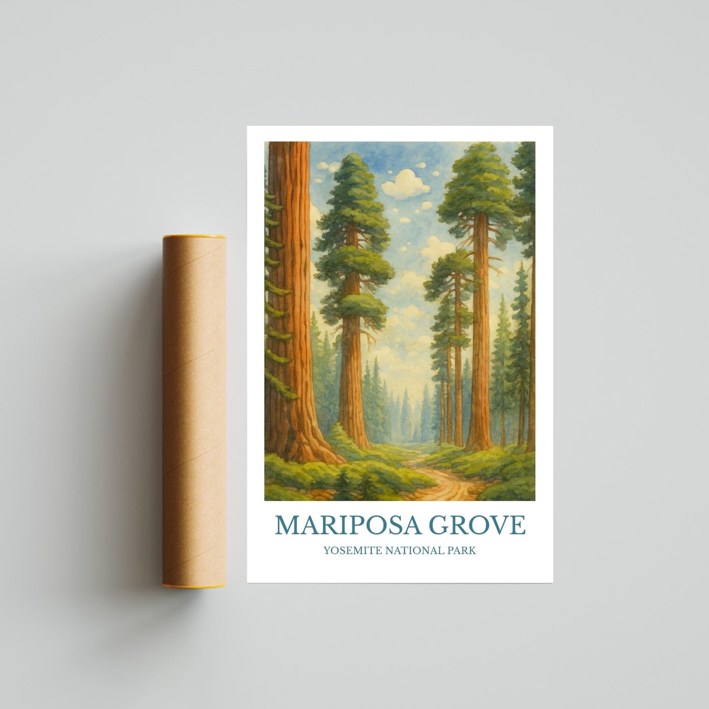 Mariposa Grove, Watercolor design poster, California Print, Mariposa Grove Wall Art