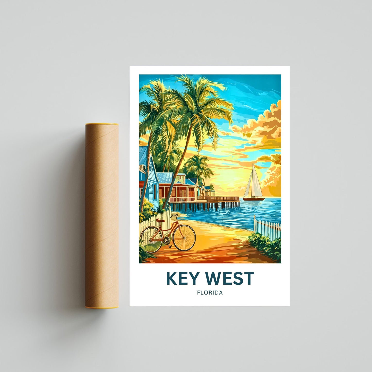 Key West Travel Poster - Island Life Paradise at sunset, Florida