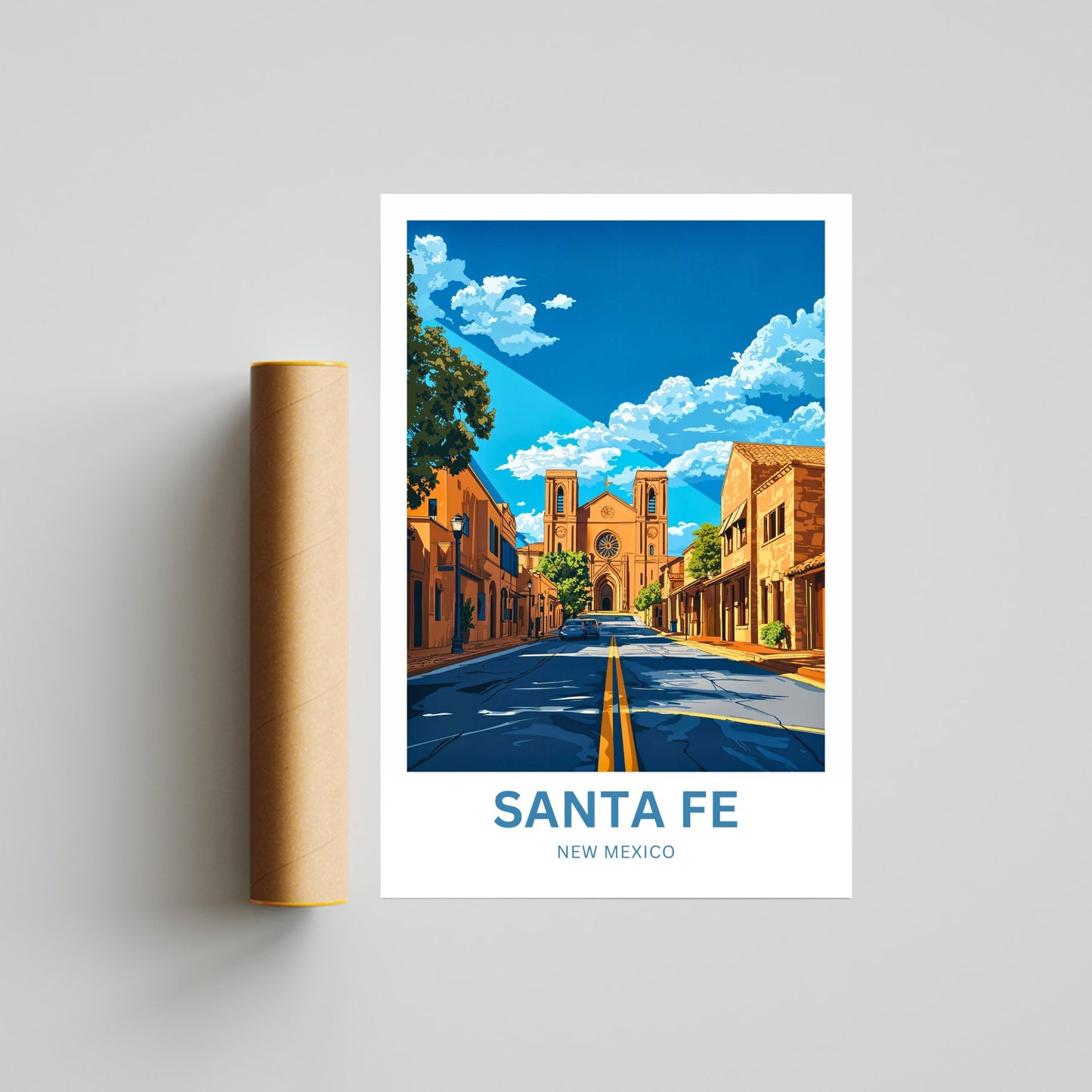 Santa Fe Travel Poster - New Mexico Iconic Landmark