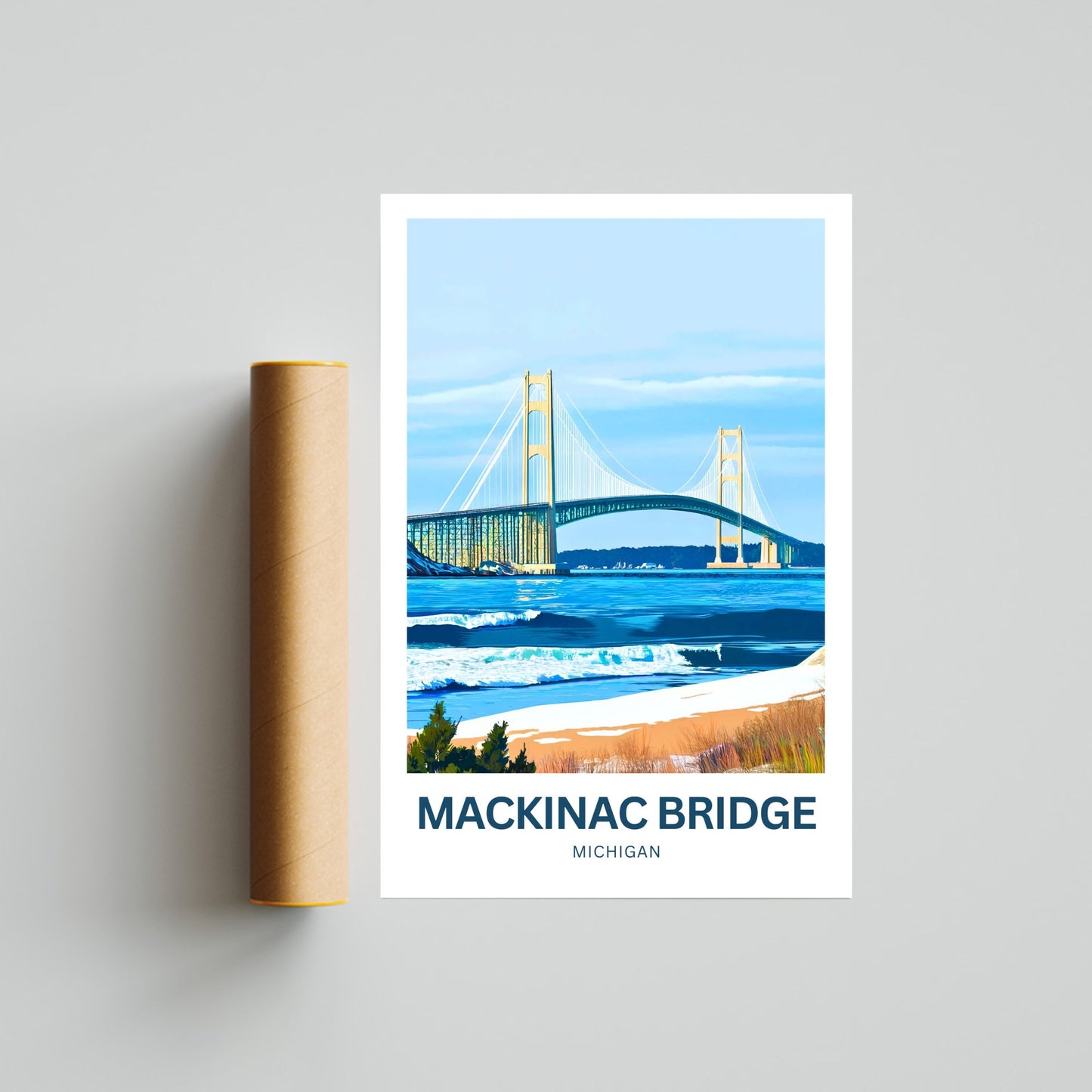 Mackinac Bridge Travel Poster - Iconic Bridge of Michigan