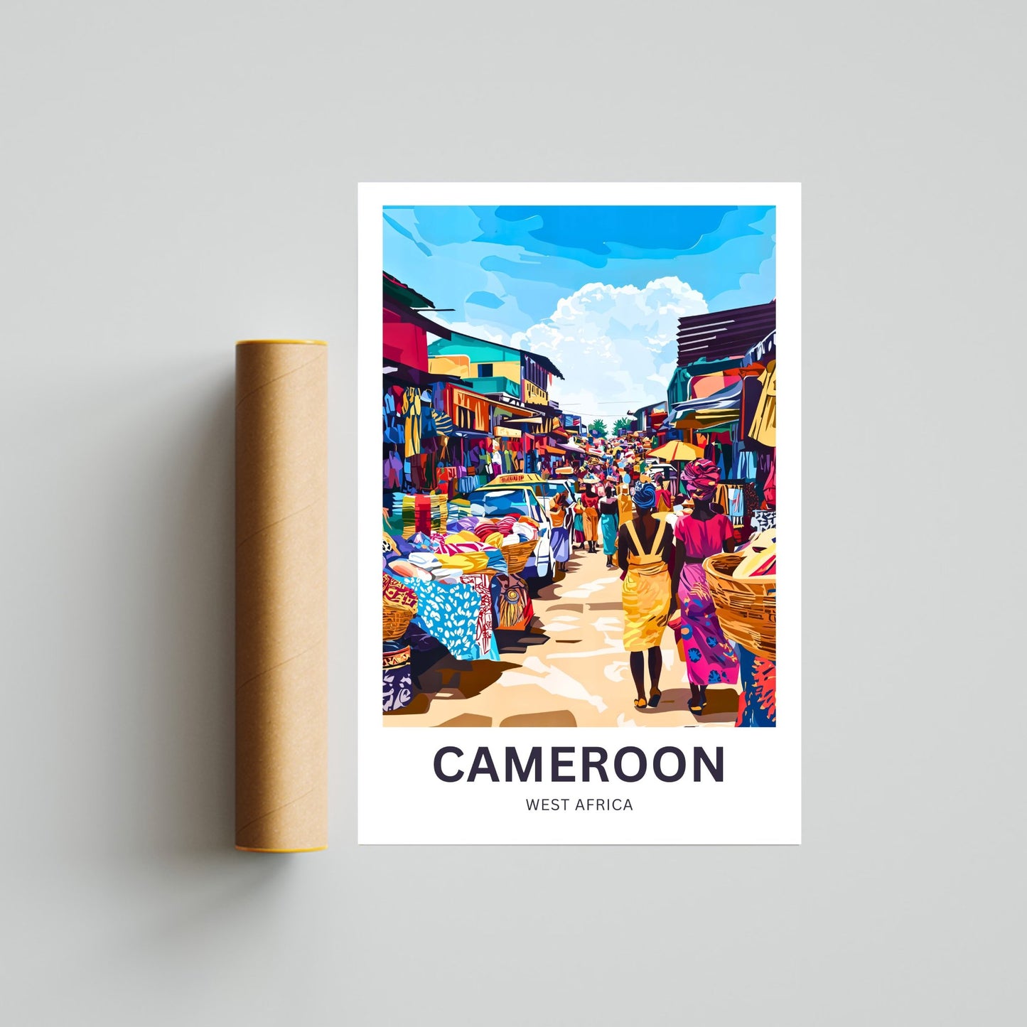 Cameroon Travel Poster - Local Market Commerce