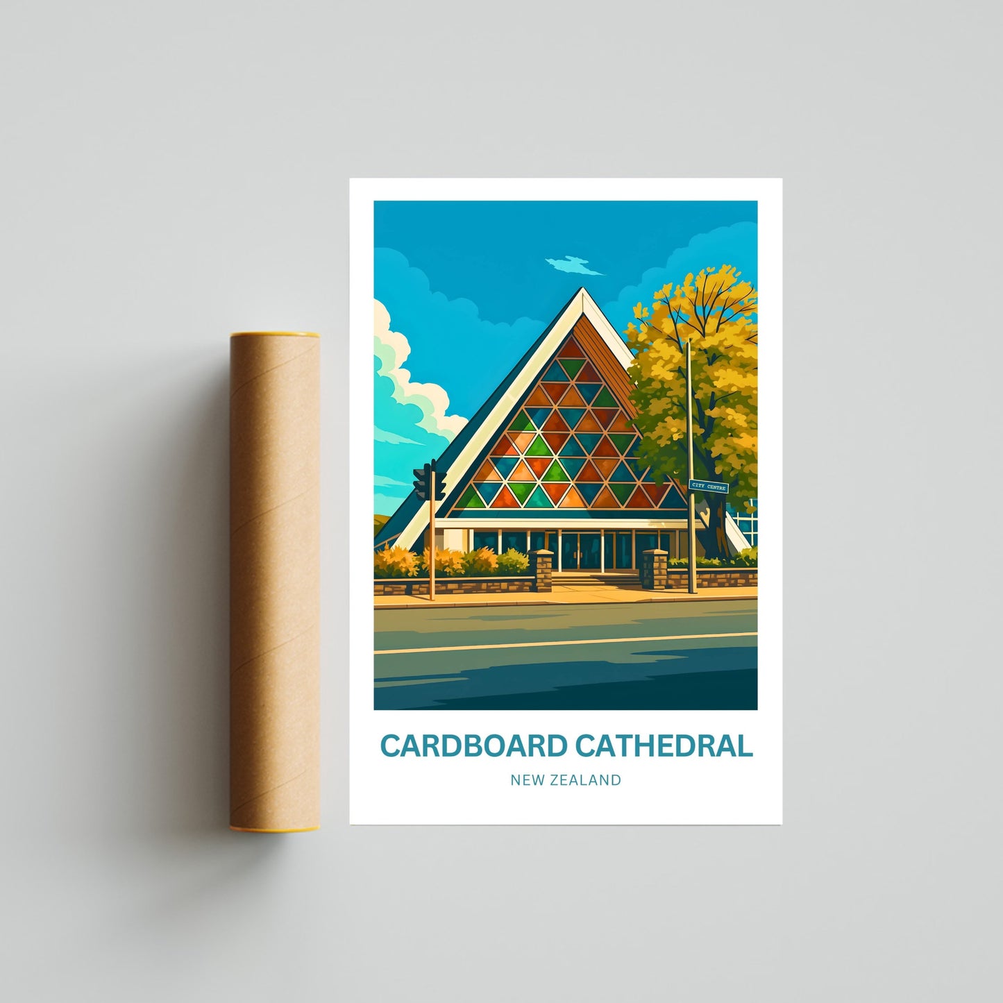 Cardboard Cathedral Travel Poster - Beautiful Iconic Christchurch