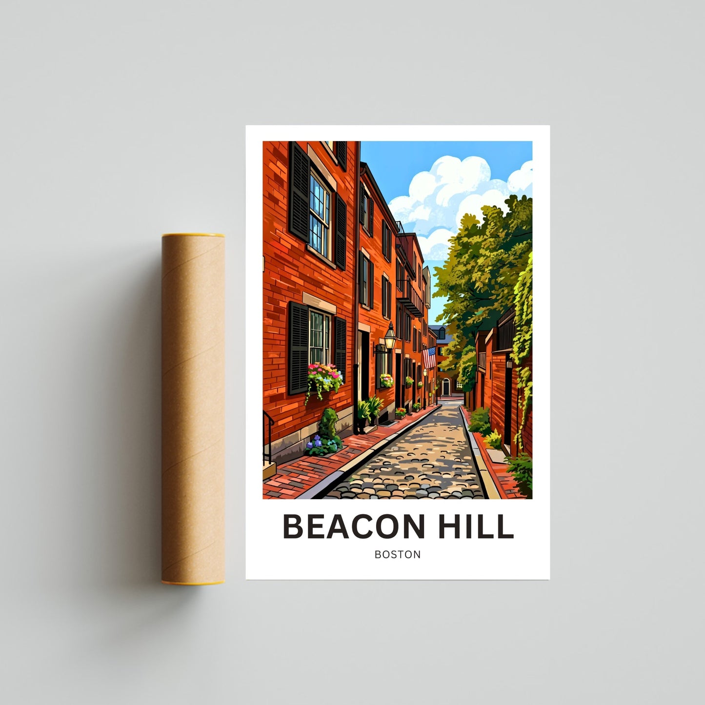 Beacon Hill Travel Poster - Classic Streets of Boston