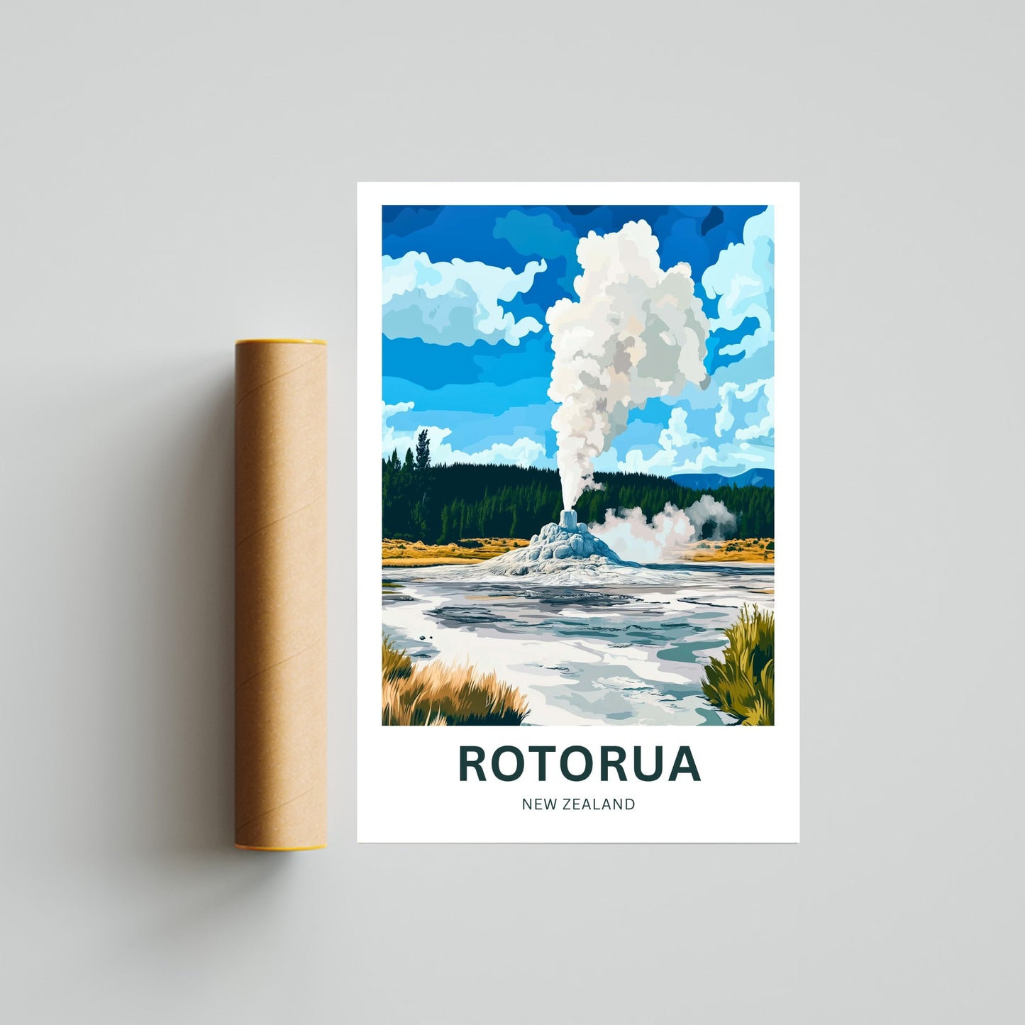 Rotorua Travel Poster - Land of Steam and Spirit