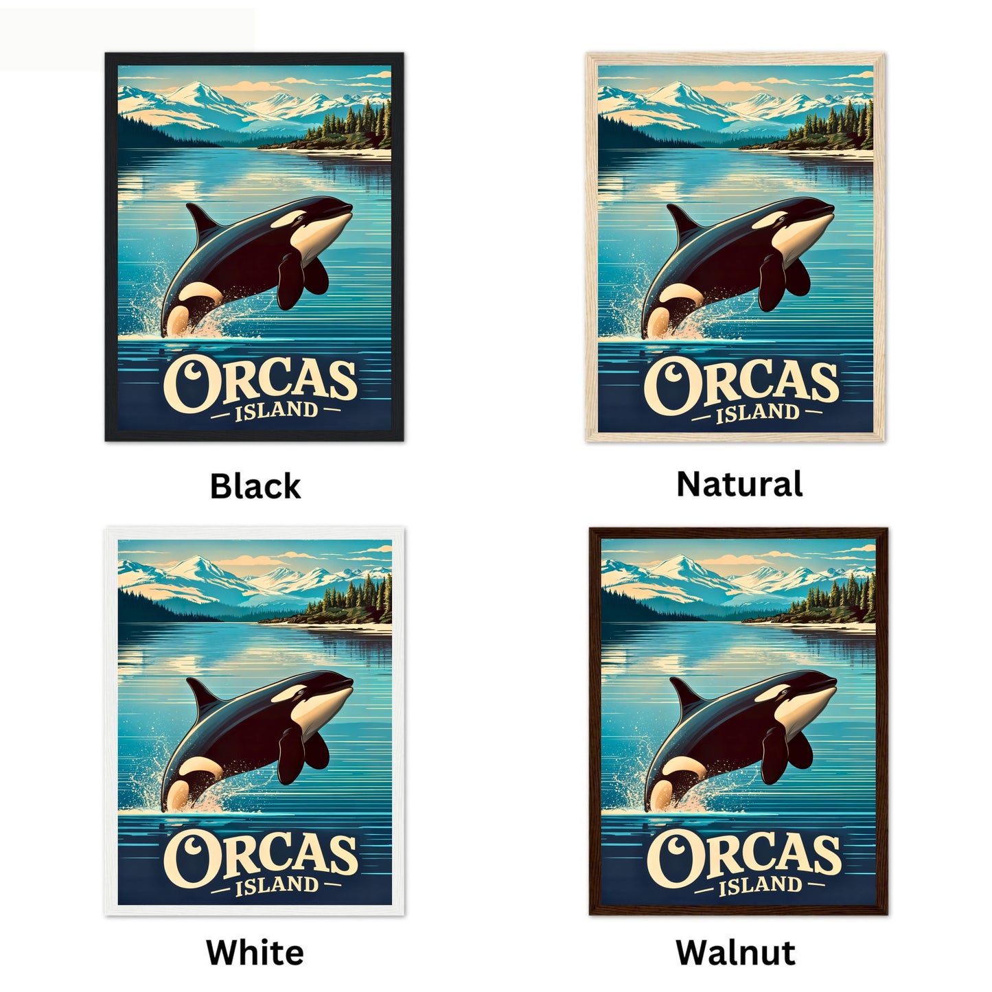 Orcas Island Vintage Travel Poster - Whale Watching Waters