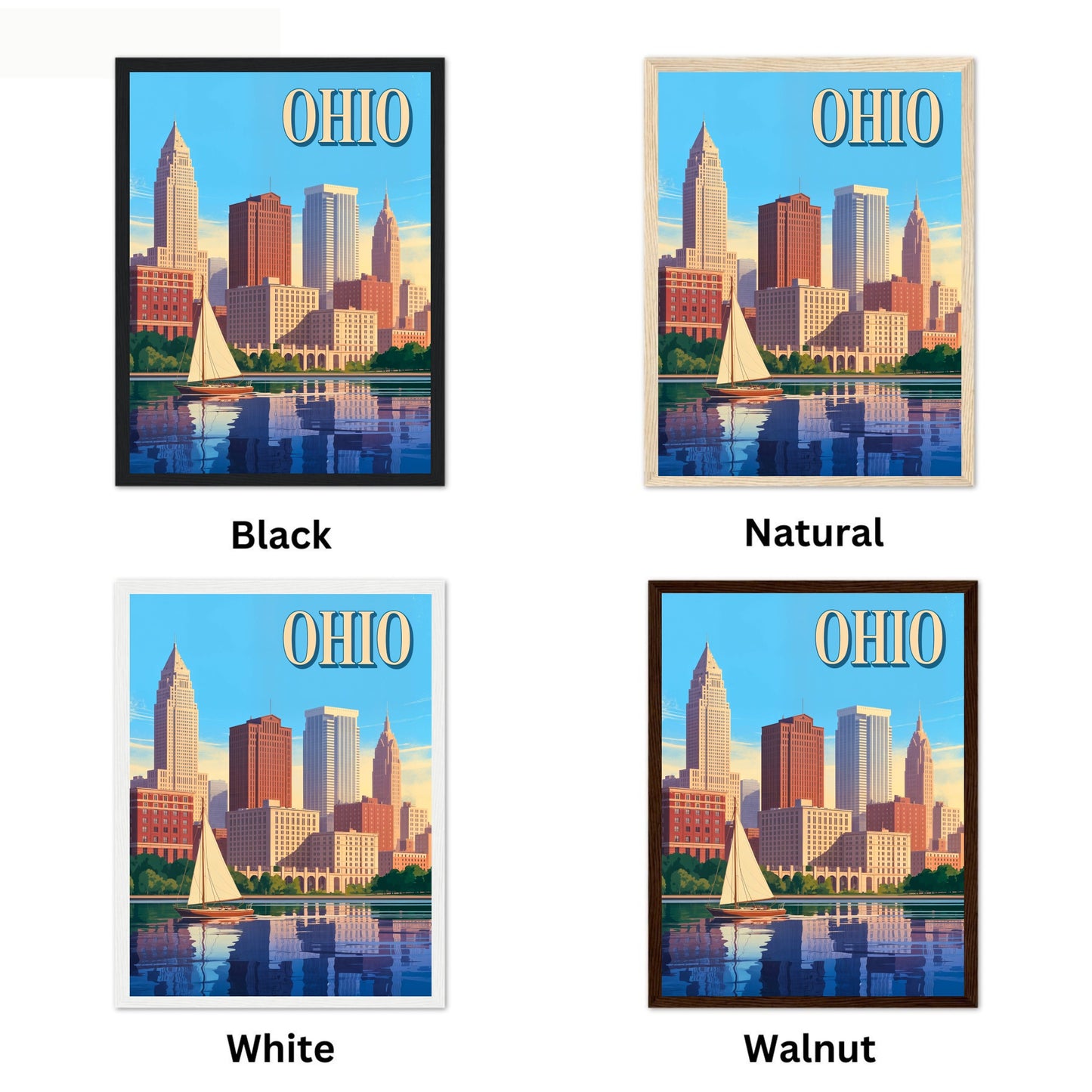 Ohio Vintage Travel Poster - Captivating Skyscrapers and Waterfront View