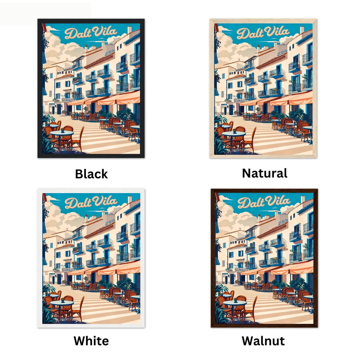 Dalt Vila Vintage Travel Poster - Charming Street and Cafes in Ibiza