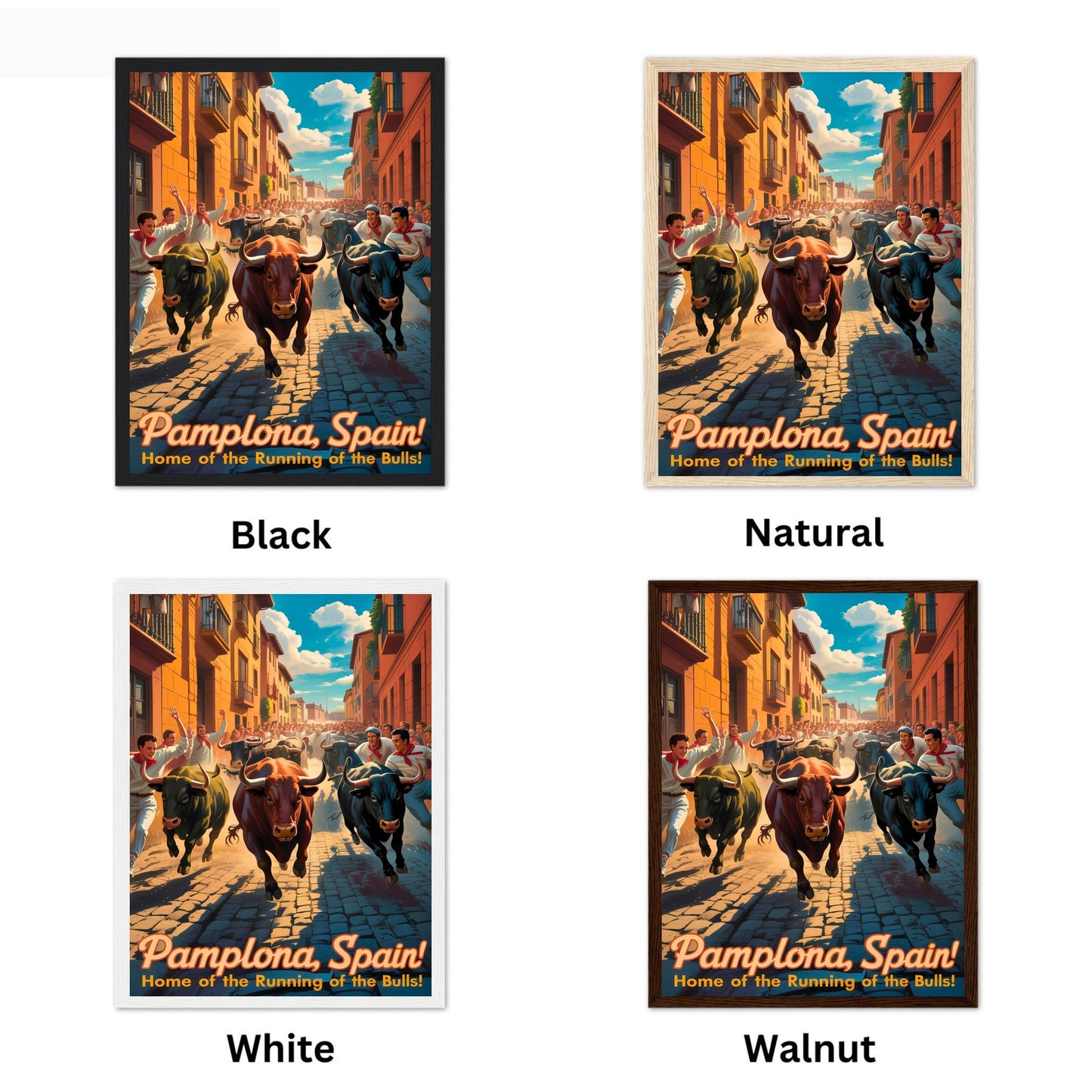 Pamplona Vintage Travel Poster - Running Bulls