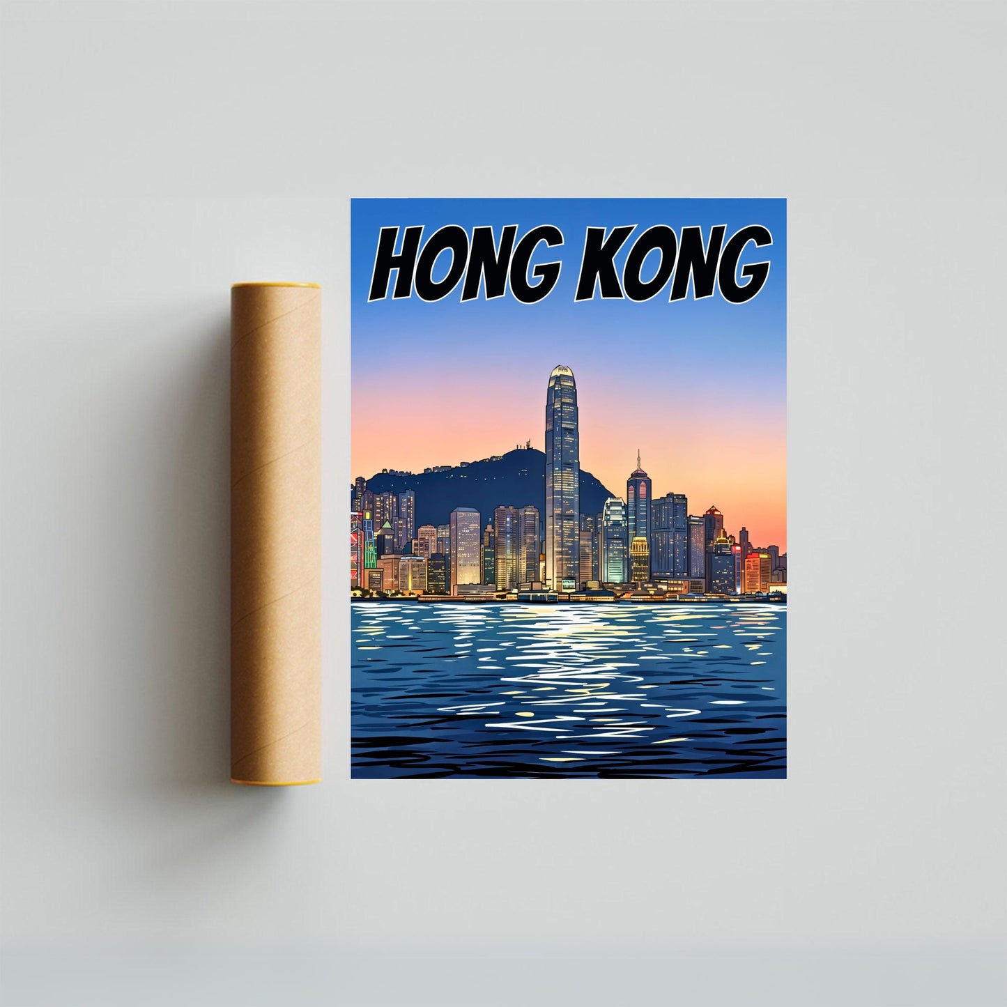 Hong Kong Vintage Travel Poster - Captivating Evening Skyline