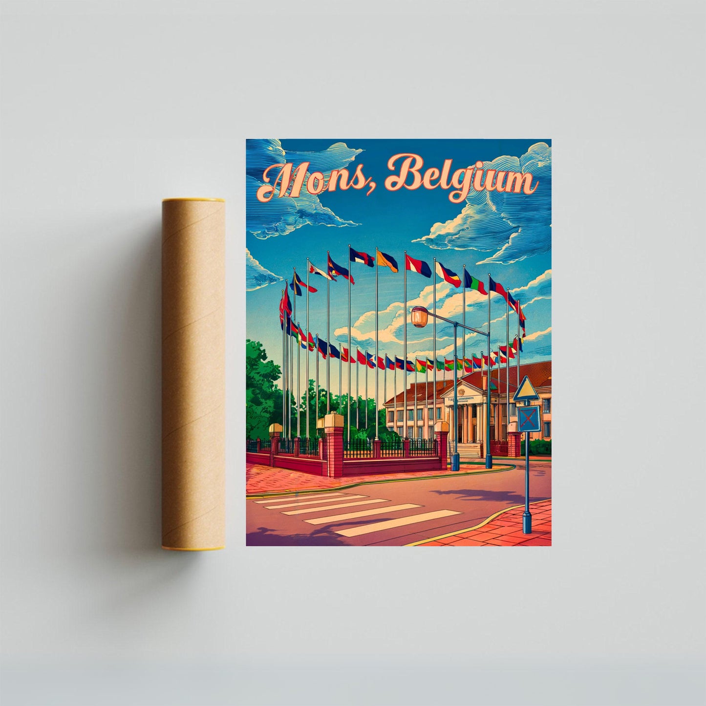 Mons, Belgium Vintage Travel Poster