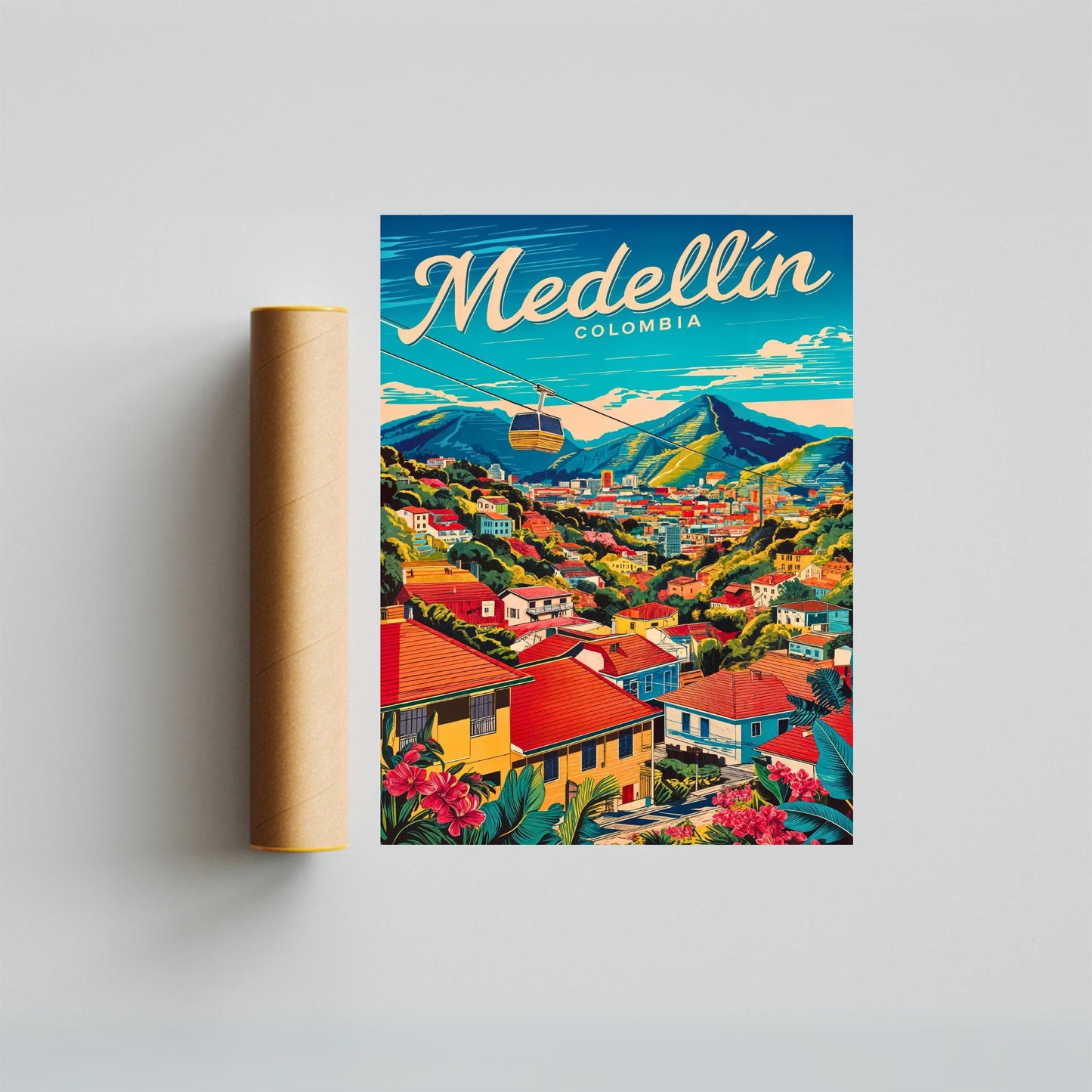 Medellín Vintage Travel Poster - The Stunning Landscape Spirit of Colombia