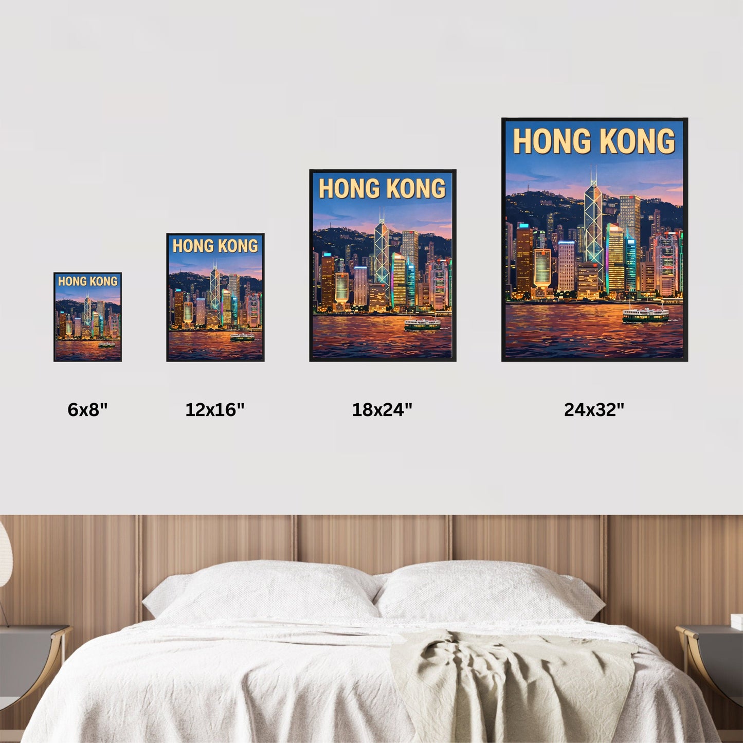 Hong Kong Vintage Travel Poster - Charming Evening View