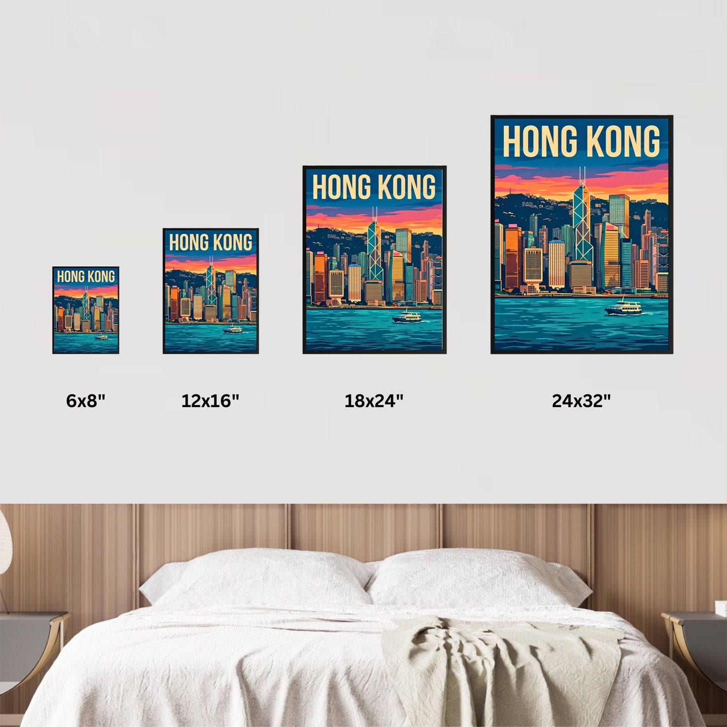 Hong Kong Vintage Travel Poster - Stunning Skyline Before Dark View