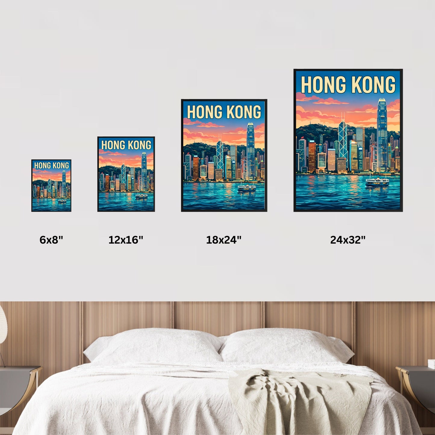 Hong Kong Vintage Travel Poster - City Lights