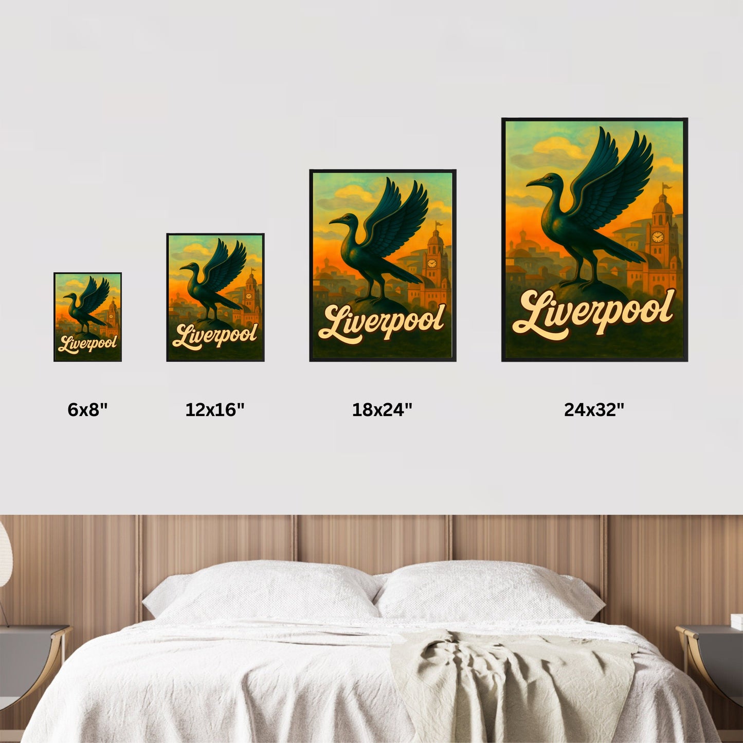 Liverpool Vintage Travel Poster - The Liver Birds, iconic symbols of Liverpool