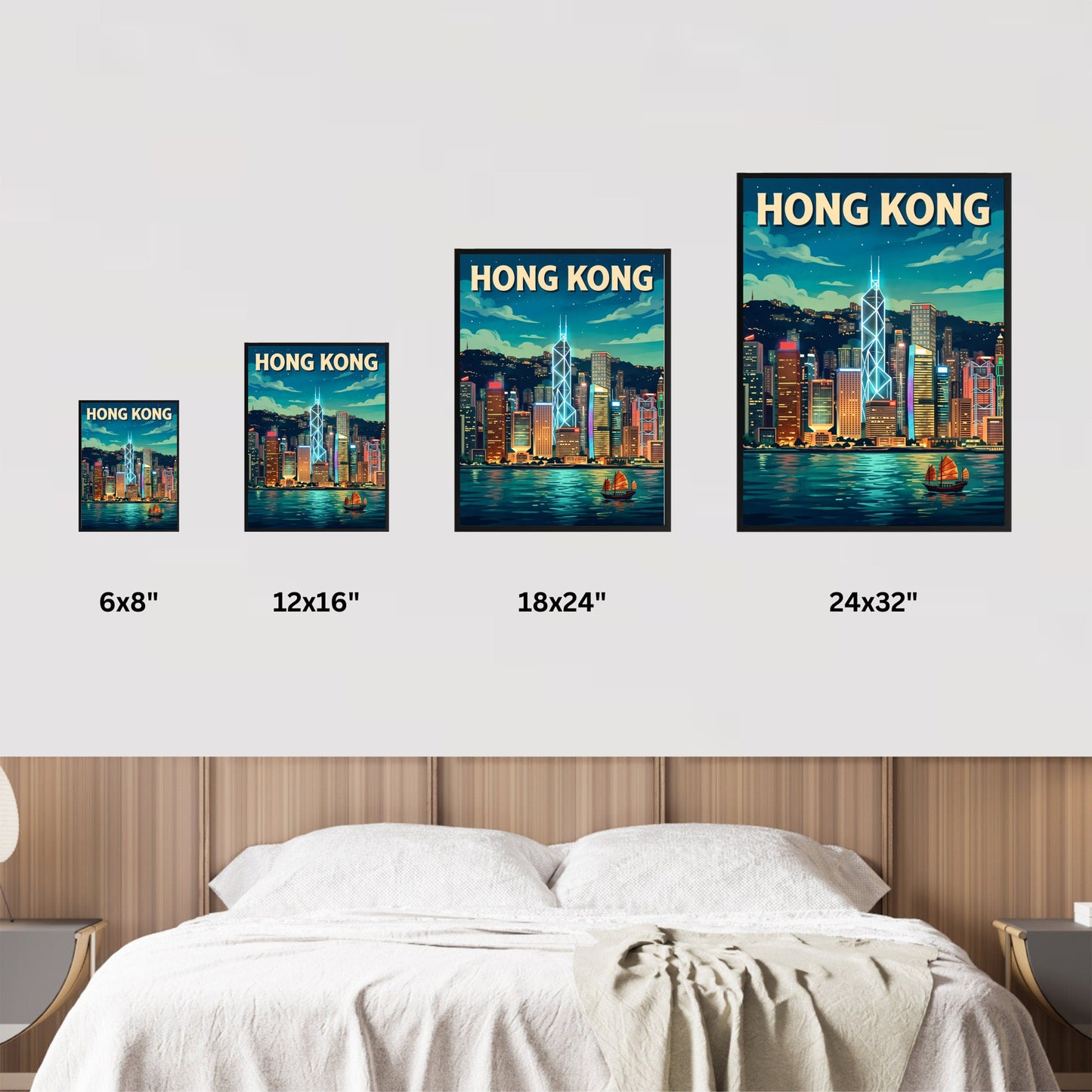 Hong Kong Vintage Travel Poster - Stunning Bank of China Tower Lights