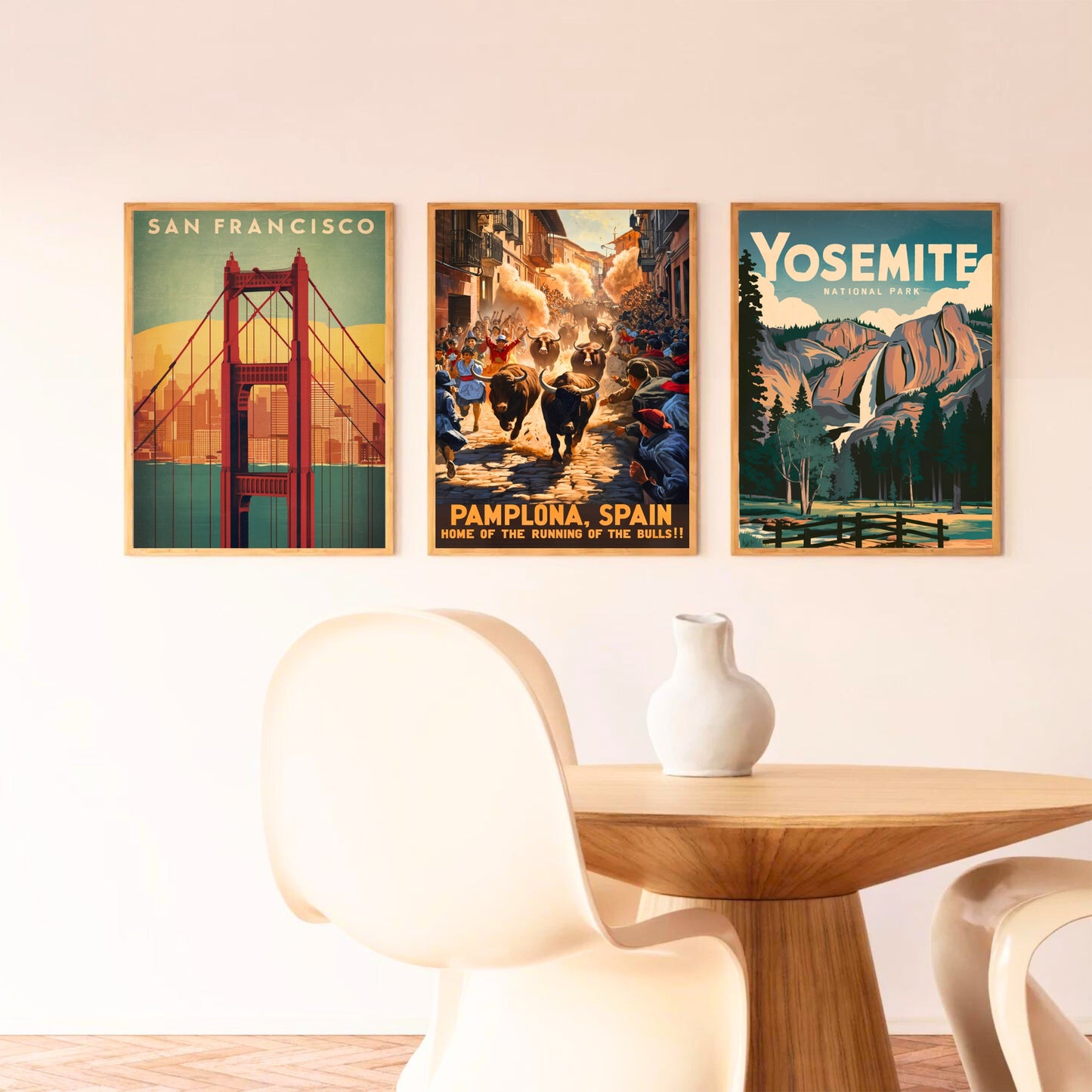 Pamplona Vintage Travel Poster - Chaotic Running Bulls