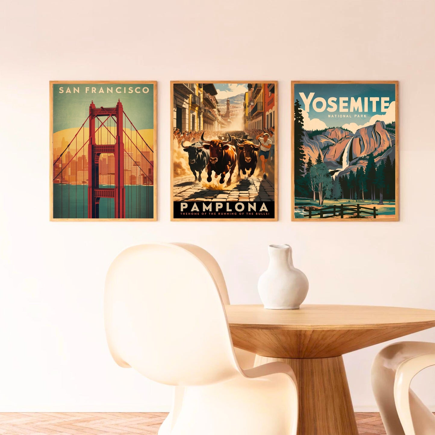 Pamplona Vintage Travel Poster - The Home of Running Bulls